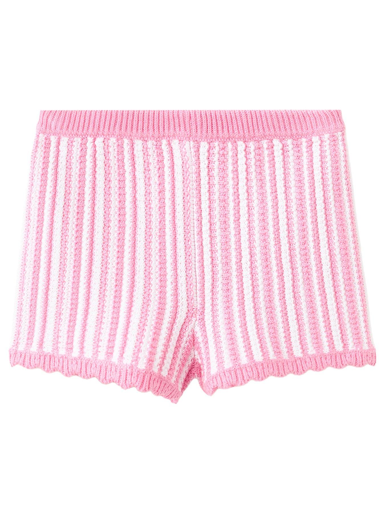 Image 1 of 4 of Mango Younger Girls Crochet Knitted Co-ord Shorts - Pink