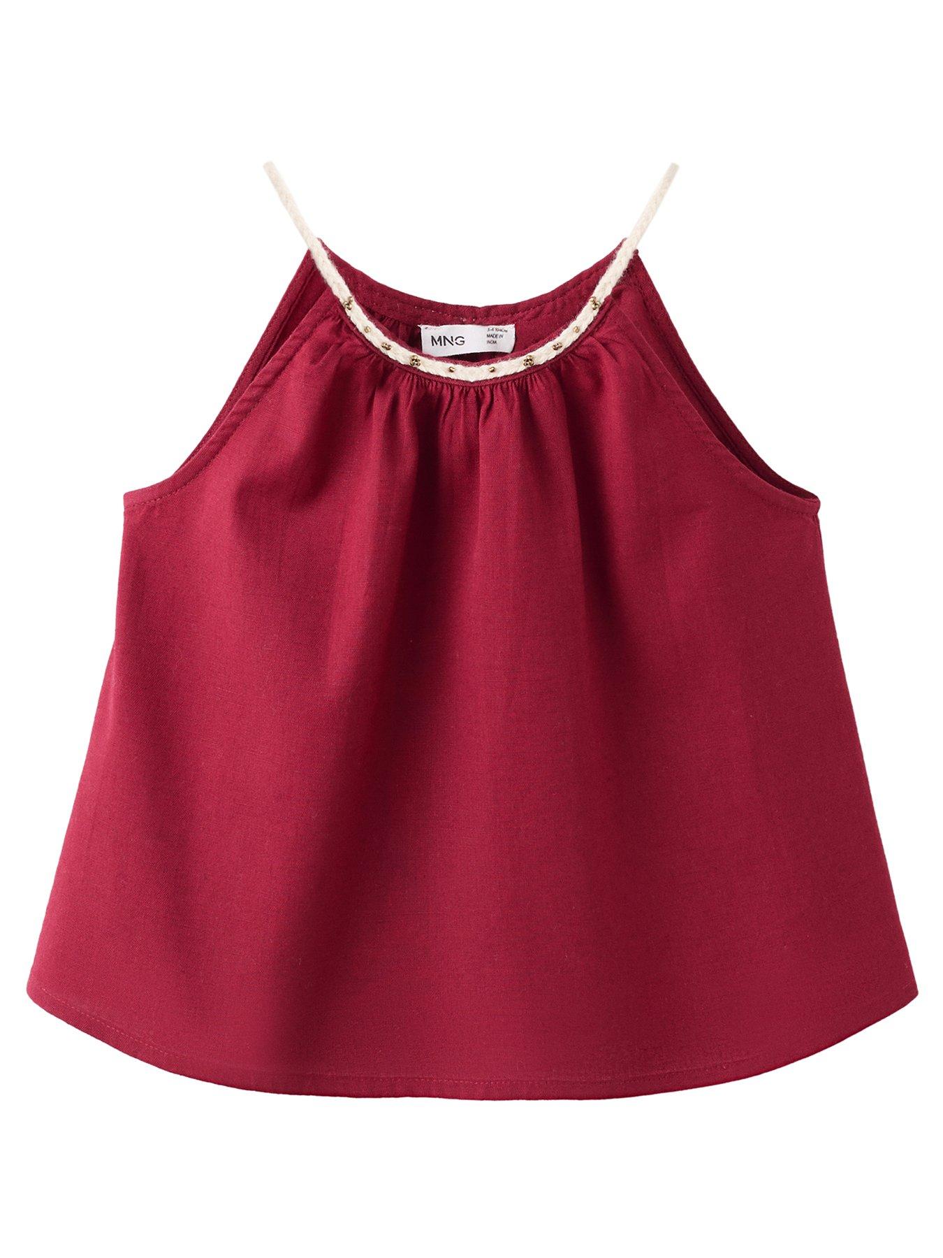 Mango Younger Girls Co-Ord Linen Mix Strappy Top - Dark Red