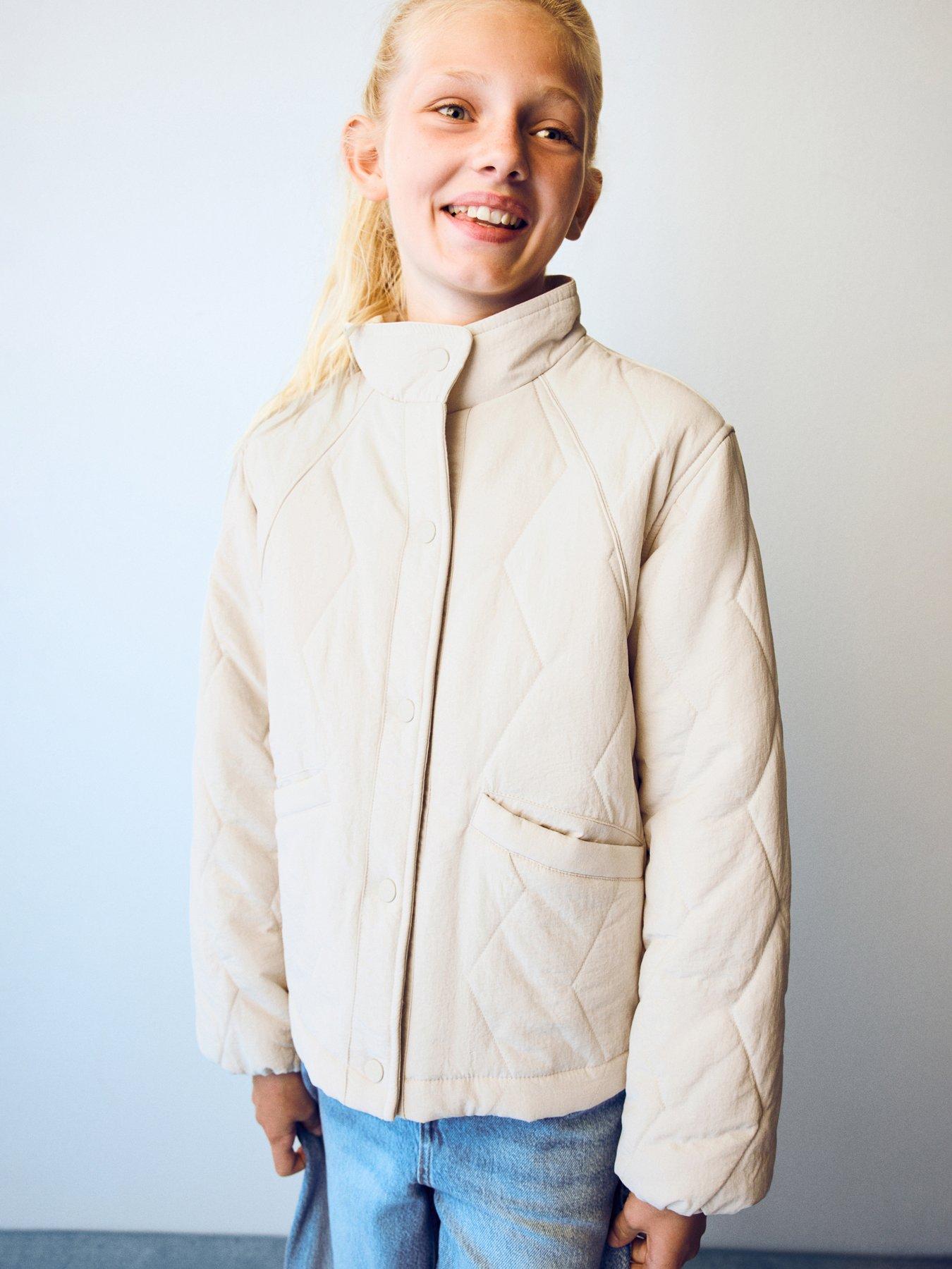 Mango Girls Funnel Neck Padded Coat - Cream