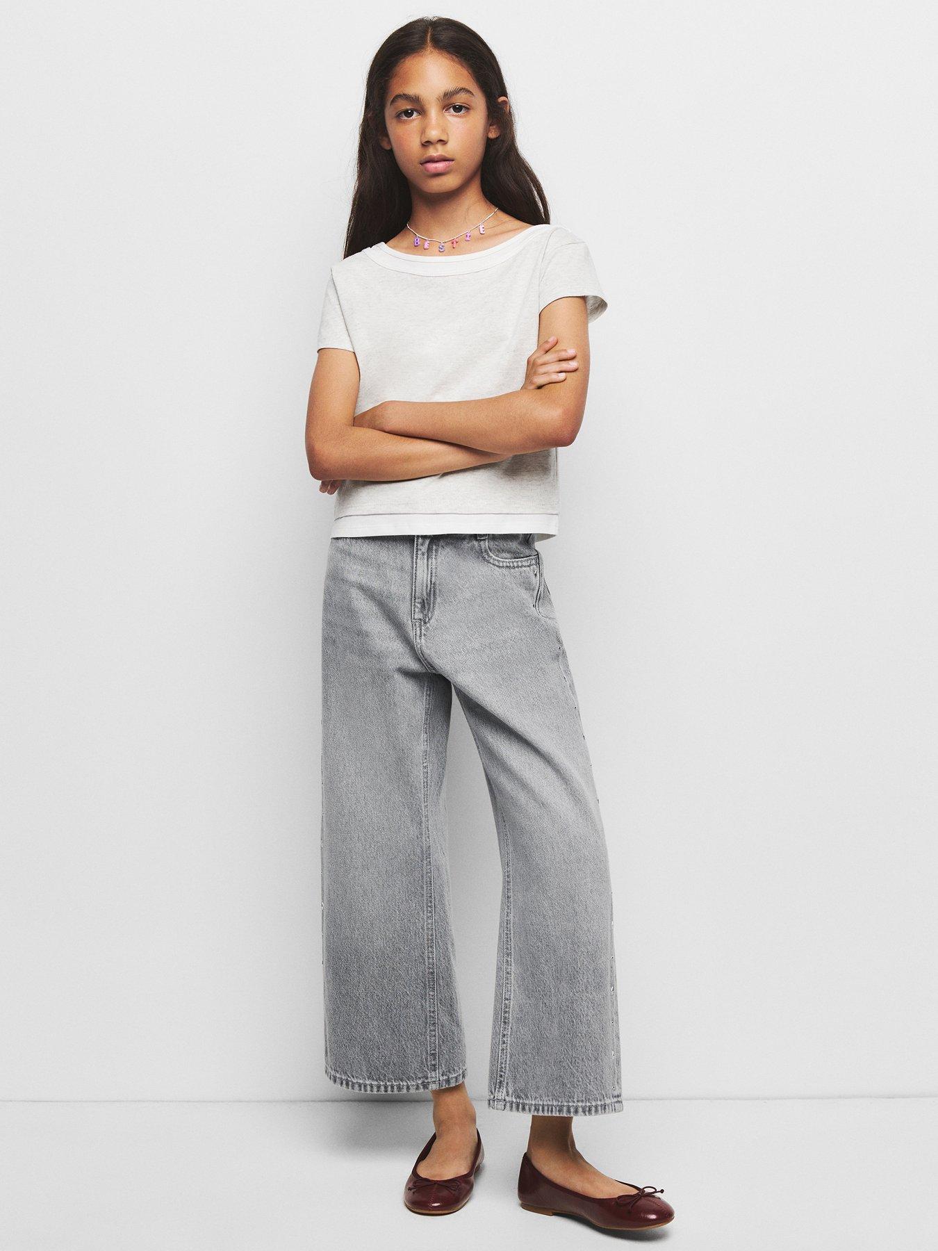Mango Girls Studded Culotte Jeans - Grey