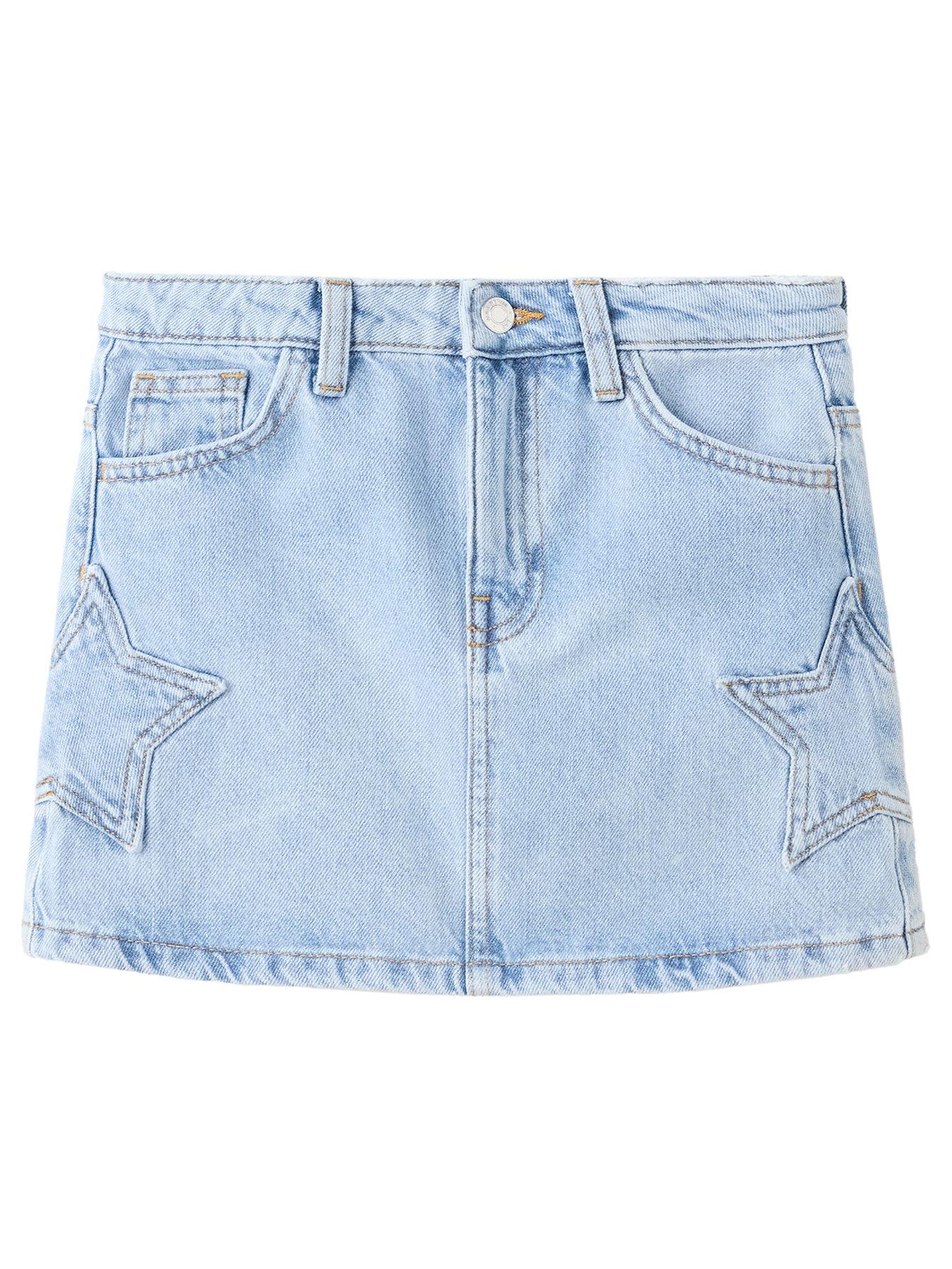 Mango Girls Star Denim Skirt - Blue