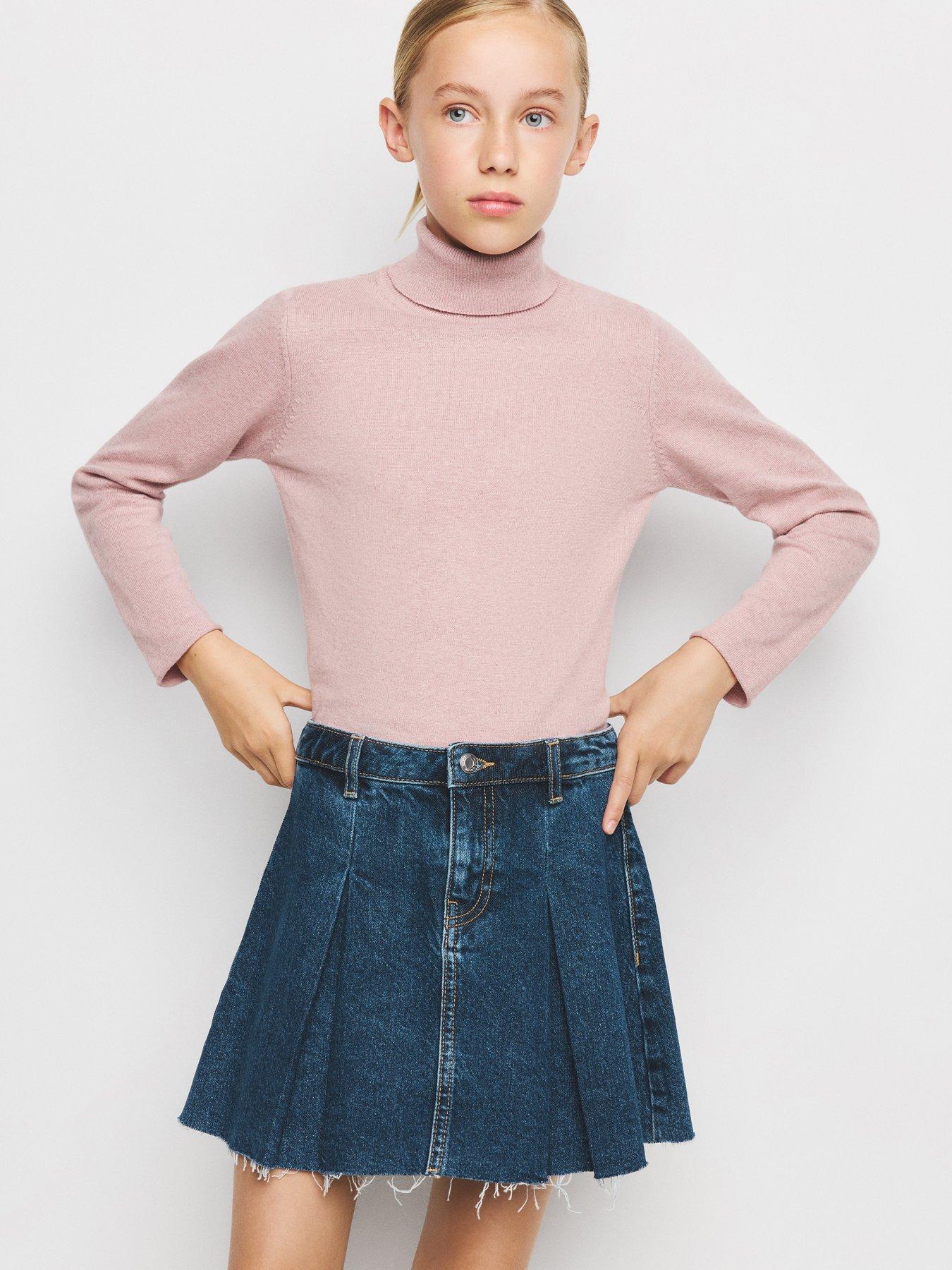 Mango Girls Knitted Roll Neck Jumper - Light Pink