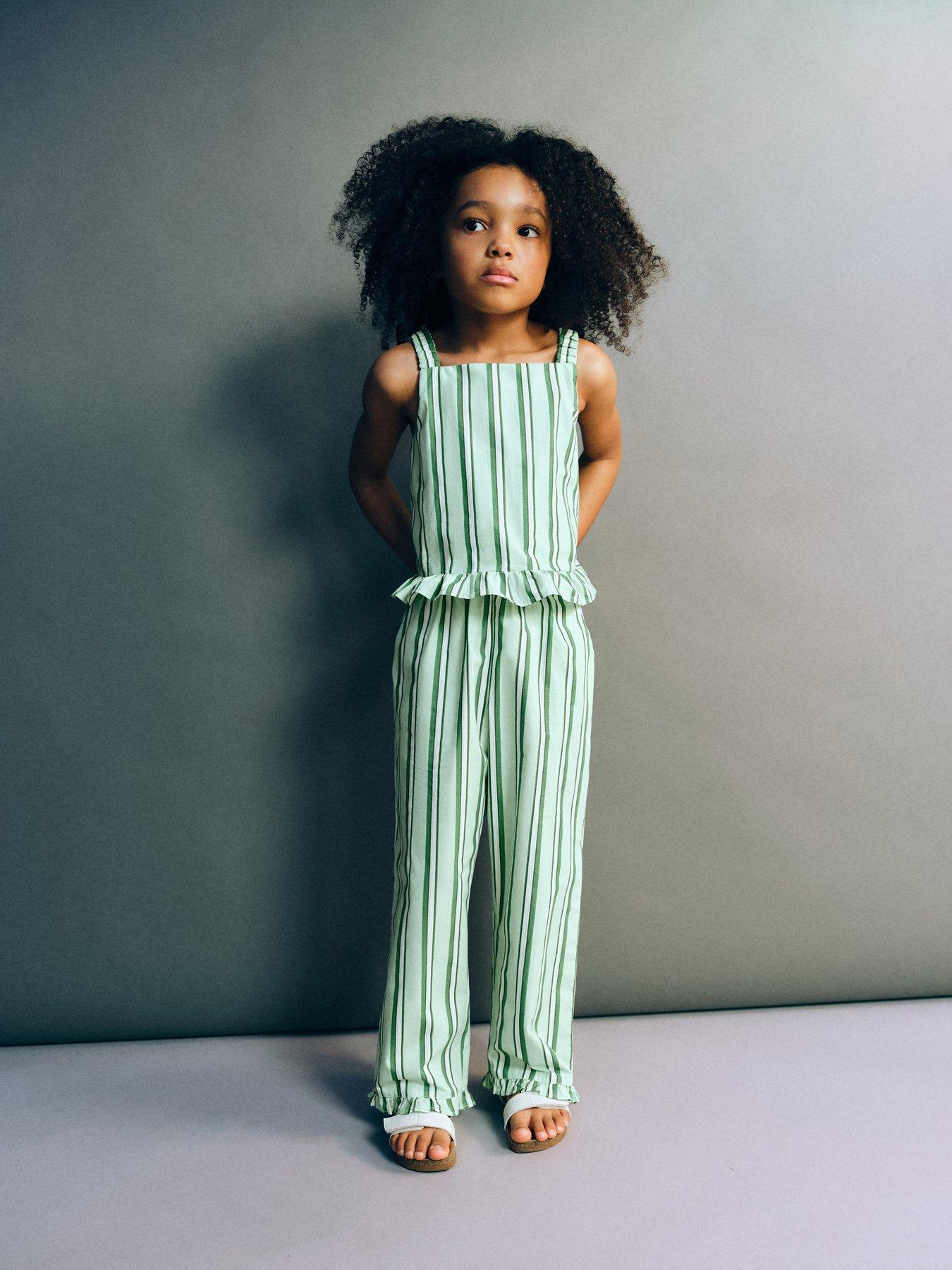 Mango Younger Girls Stripe Co-Ord Strappy Blouse - Green