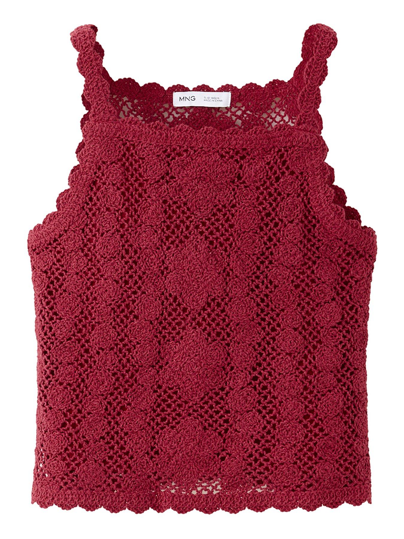Image 1 of 4 of Mango Girls Crochet Knitted Top - Dark Red