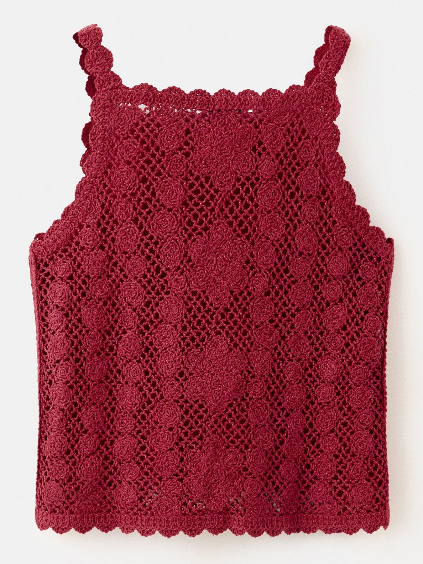 Image 2 of 4 of Mango Girls Crochet Knitted Top - Dark Red