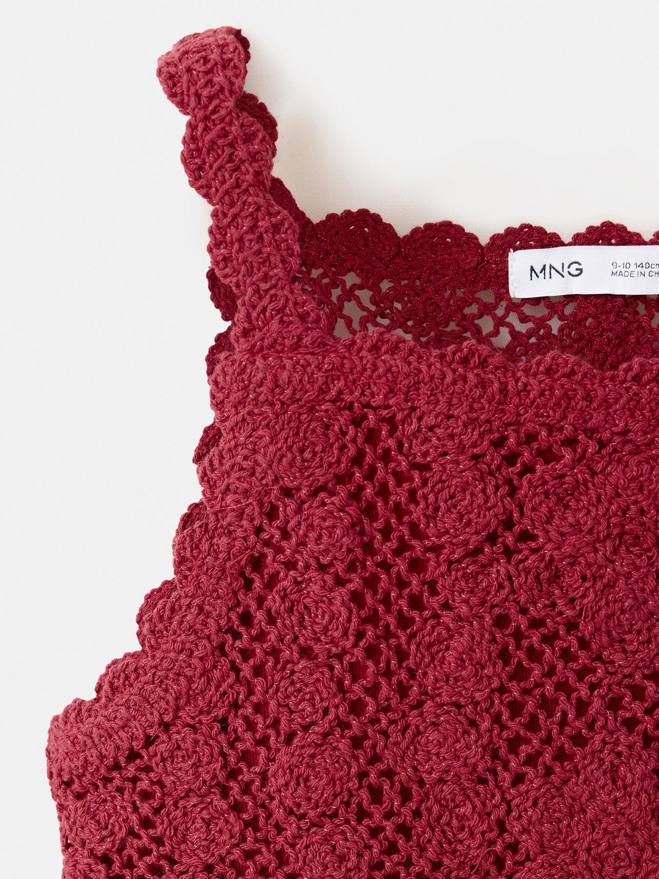 Image 3 of 4 of Mango Girls Crochet Knitted Top - Dark Red