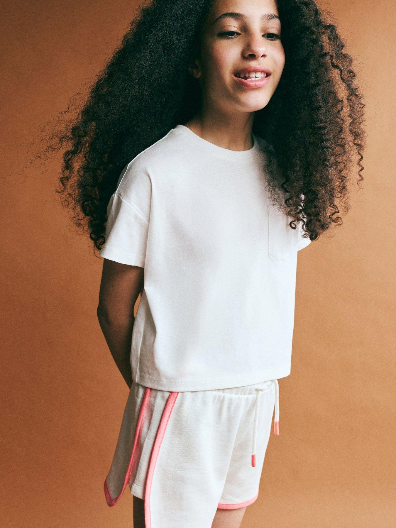 Image 1 of 6 of Mango Girls Jersey Runner Shorts - Light Cream