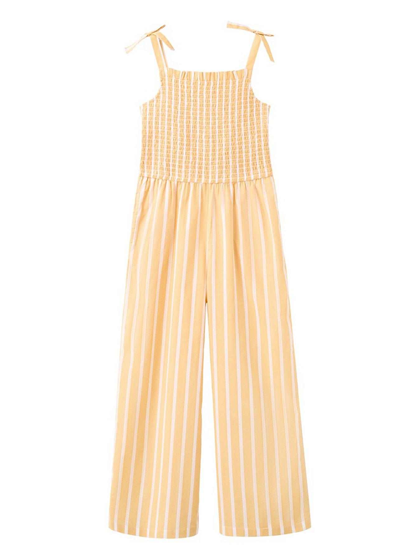 Image 2 of 5 of Mango Girls Tie Strap Shirred Jumpsuit - Yellow