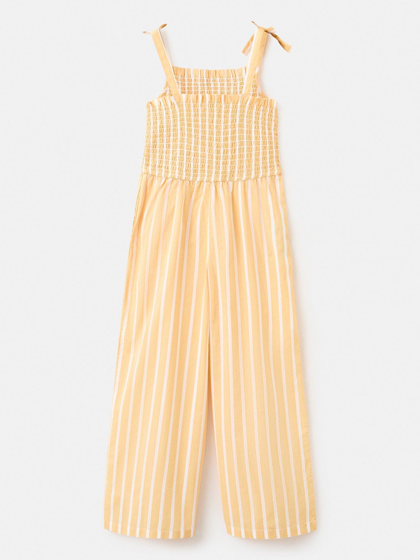 Image 3 of 5 of Mango Girls Tie Strap Shirred Jumpsuit - Yellow