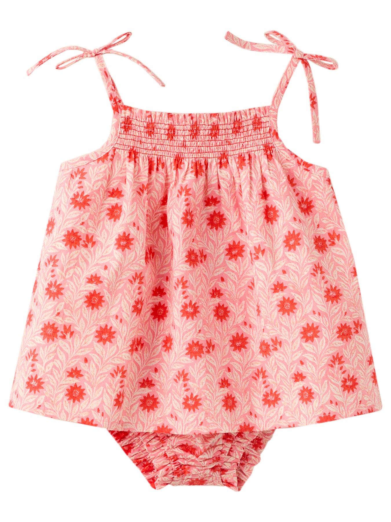 Image 1 of 4 of Mango Baby Girls Floral Print Strappy Dress &amp; Bloomers - Pink