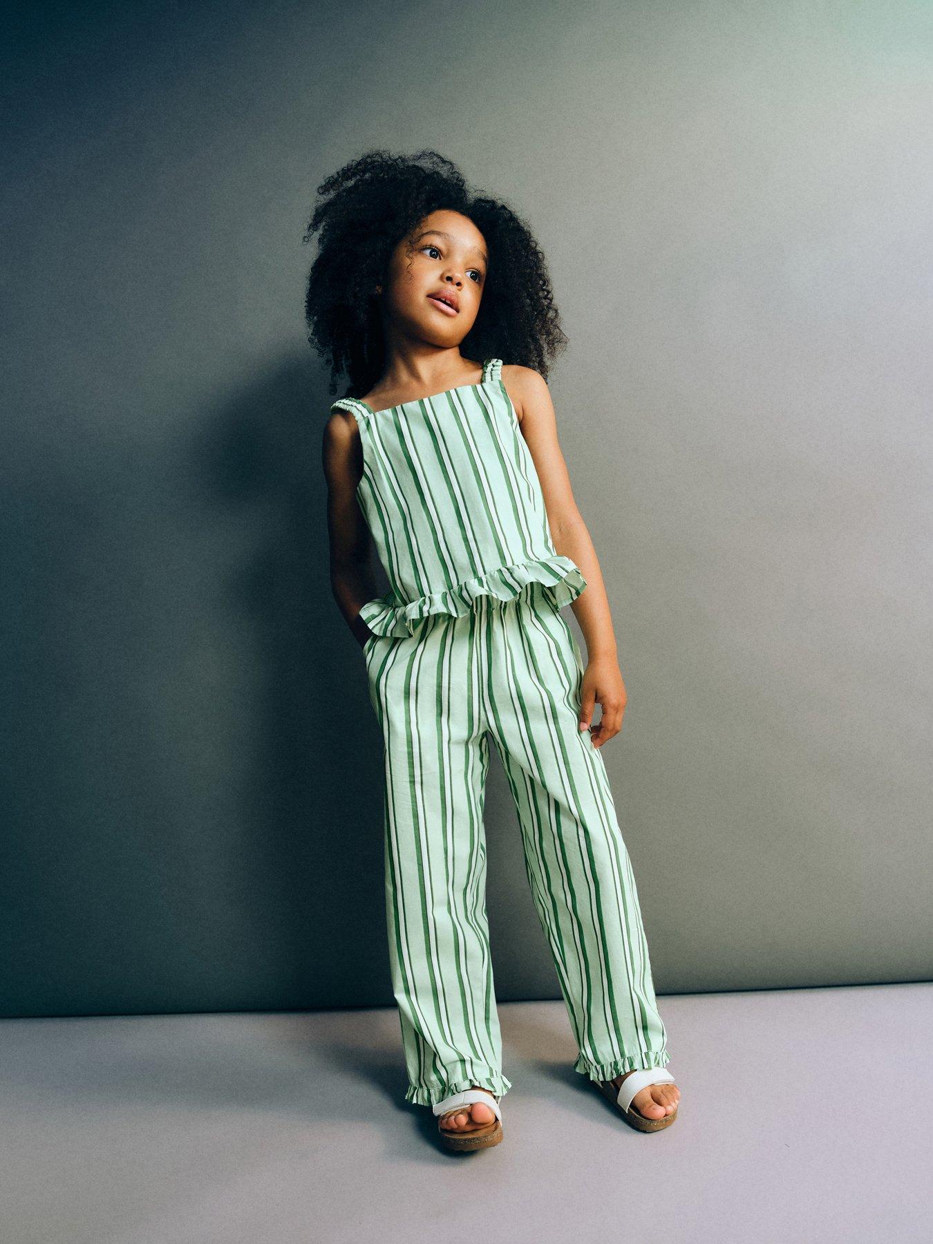 Mango Younger Girls Stripe Co-Ord Trousers - Green