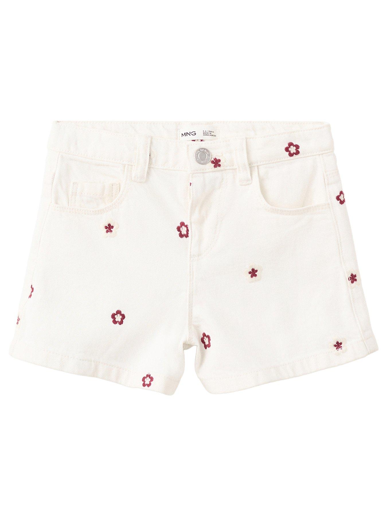 Image 1 of 4 of Mango Younger Girls Floral Denim Shorts - Cream