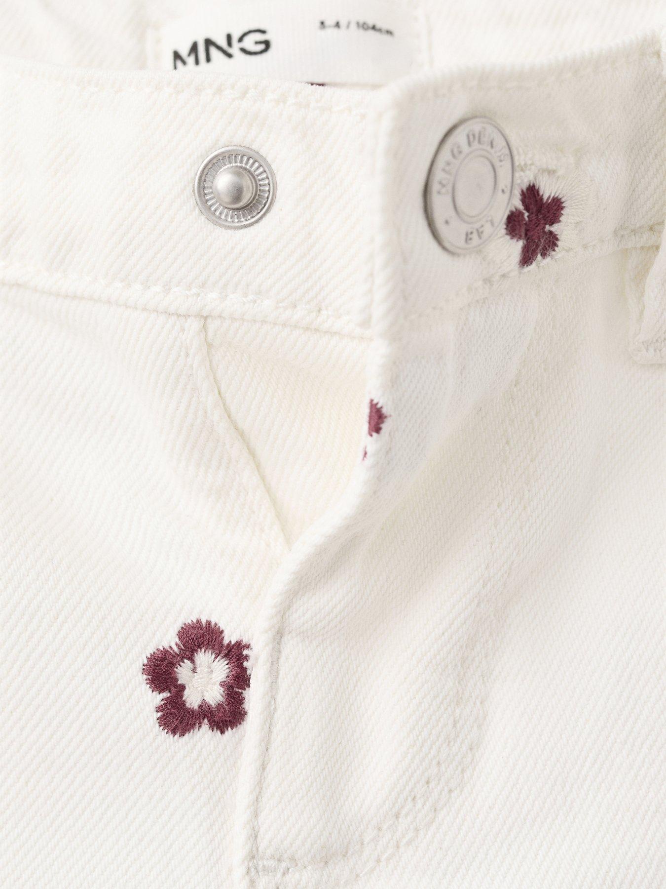 Image 4 of 4 of Mango Younger Girls Floral Denim Shorts - Cream