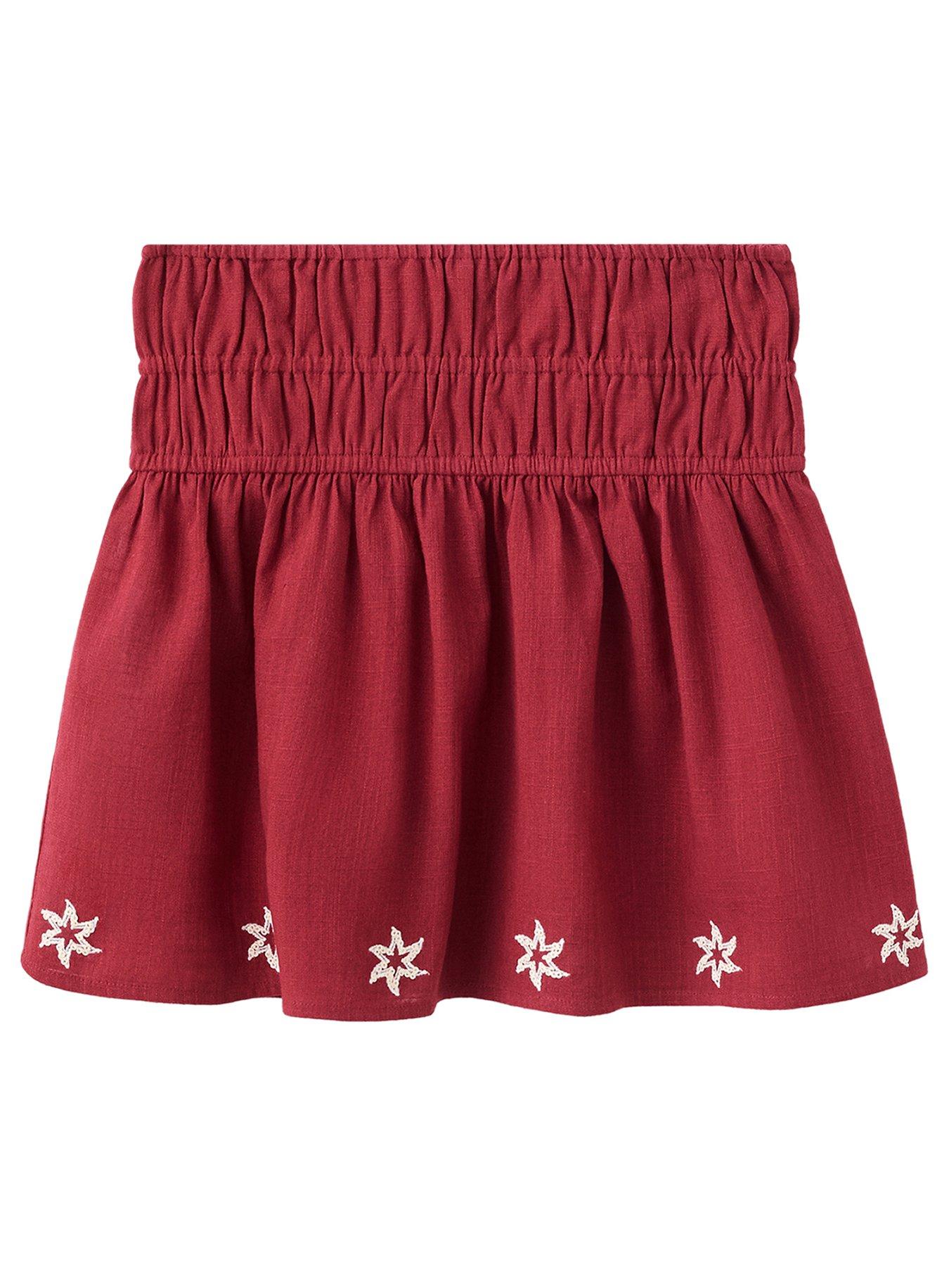 Mango Girls Star Embroidered Ruched Co Ord Skirt - Dark Red