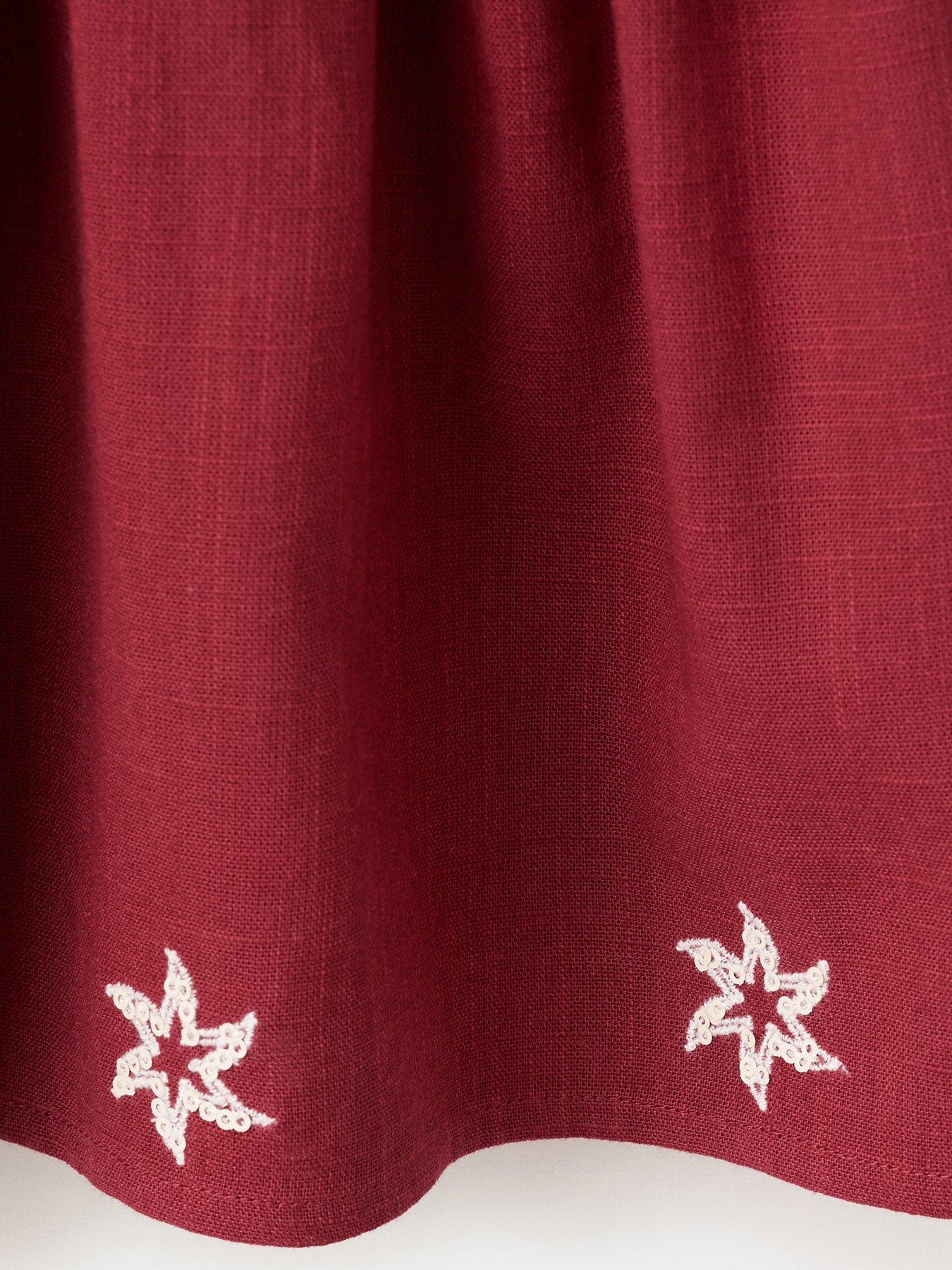 Image 3 of 4 of Mango Girls Star Embroidered Ruched Co Ord Skirt - Dark Red