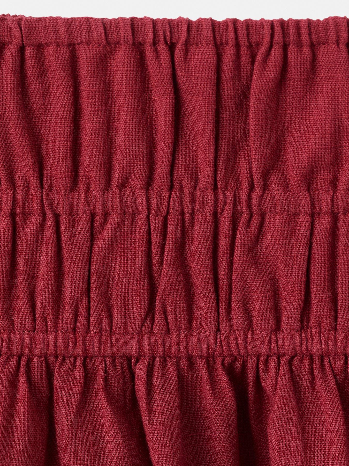 Image 4 of 4 of Mango Girls Star Embroidered Ruched Co Ord Skirt - Dark Red