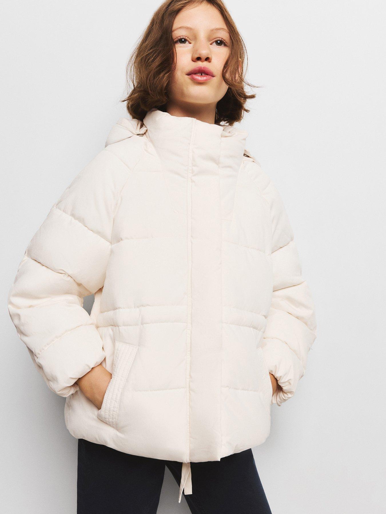 Mango Girls Short Padded Hooded Coat - White