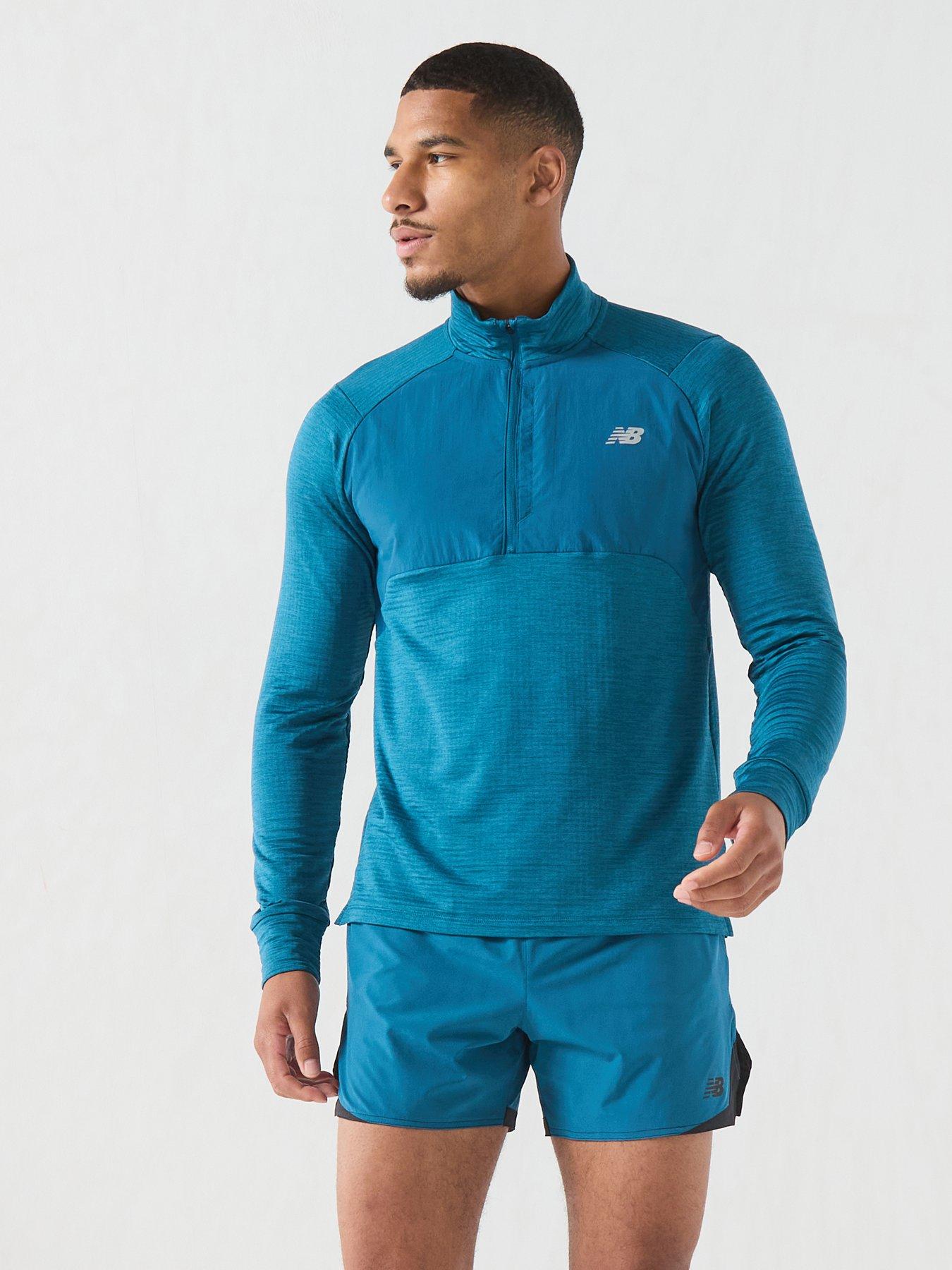 Image 1 of 6 of New Balance Mens Running Athletics Heat Grid 1/2 Zip Top - Blue