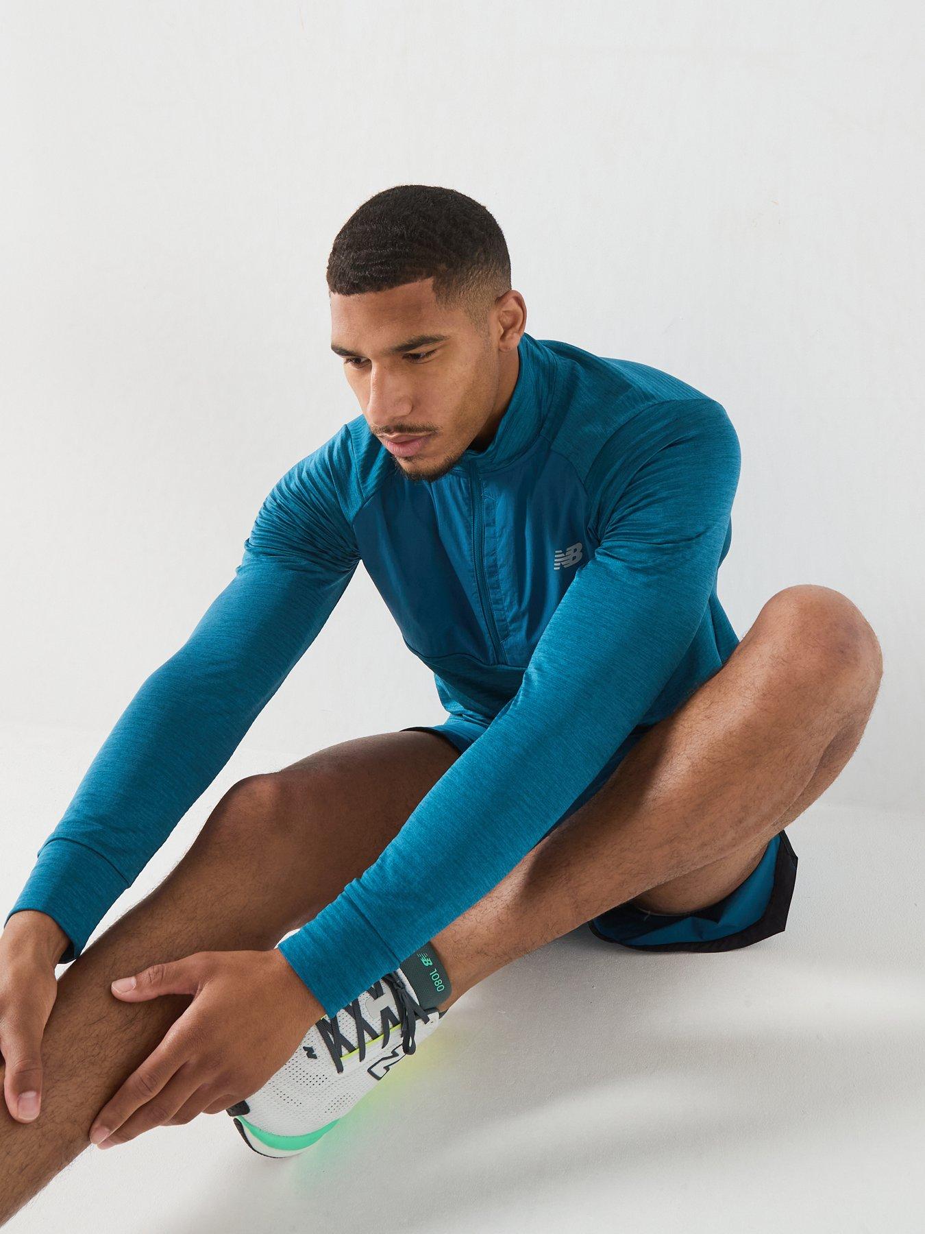 Image 4 of 6 of New Balance Mens Running Athletics Heat Grid 1/2 Zip Top - Blue