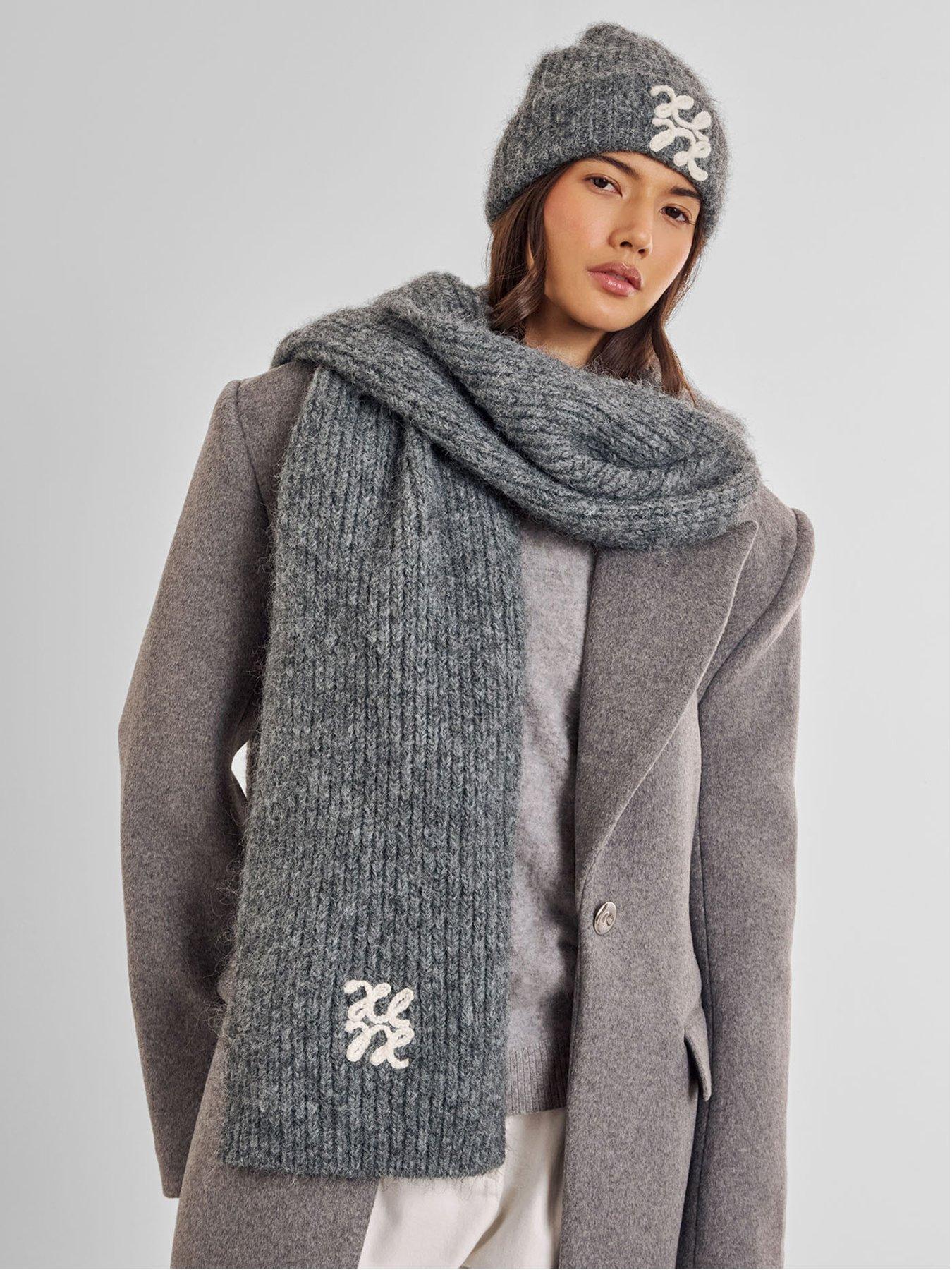 Katie Loxton Logo Applique Scarf - Charcoal / Pastel Grey
