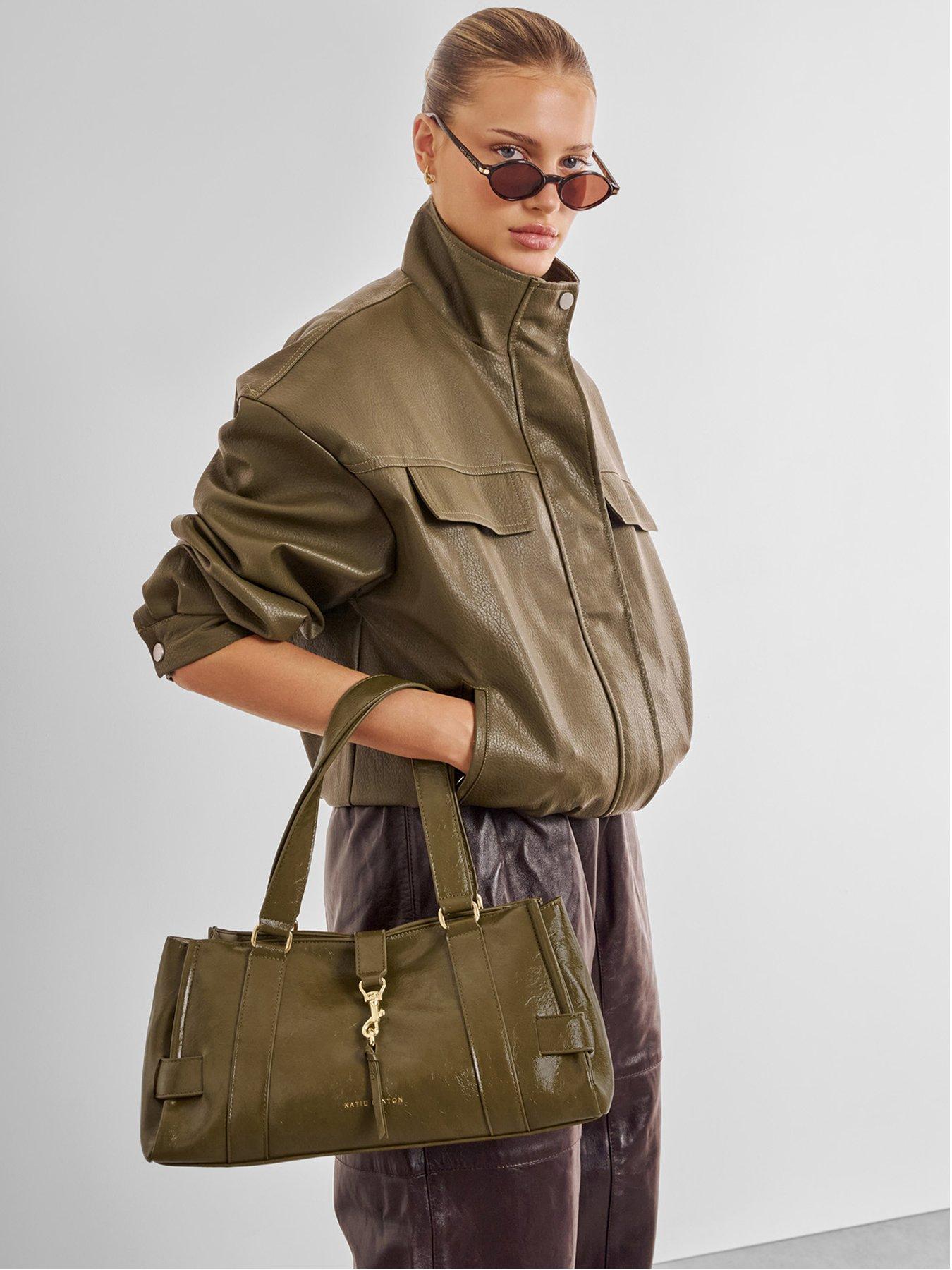 Katie Loxton Billie Shoulder Bag - Deep Olive Crackle Patent