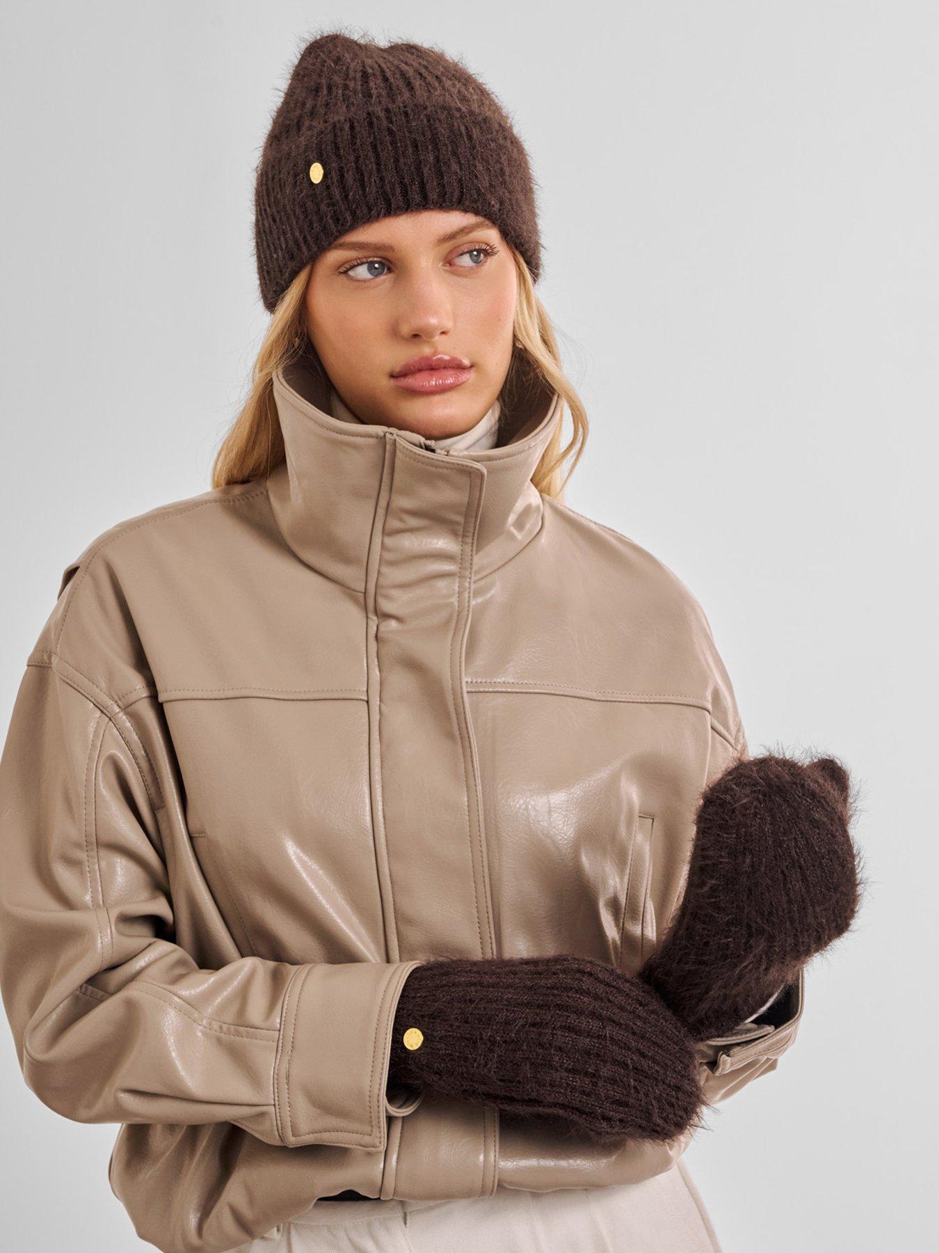 Image 1 of 6 of Katie Loxton Gift Boxed Hat And Mitten Set - Chocolate
