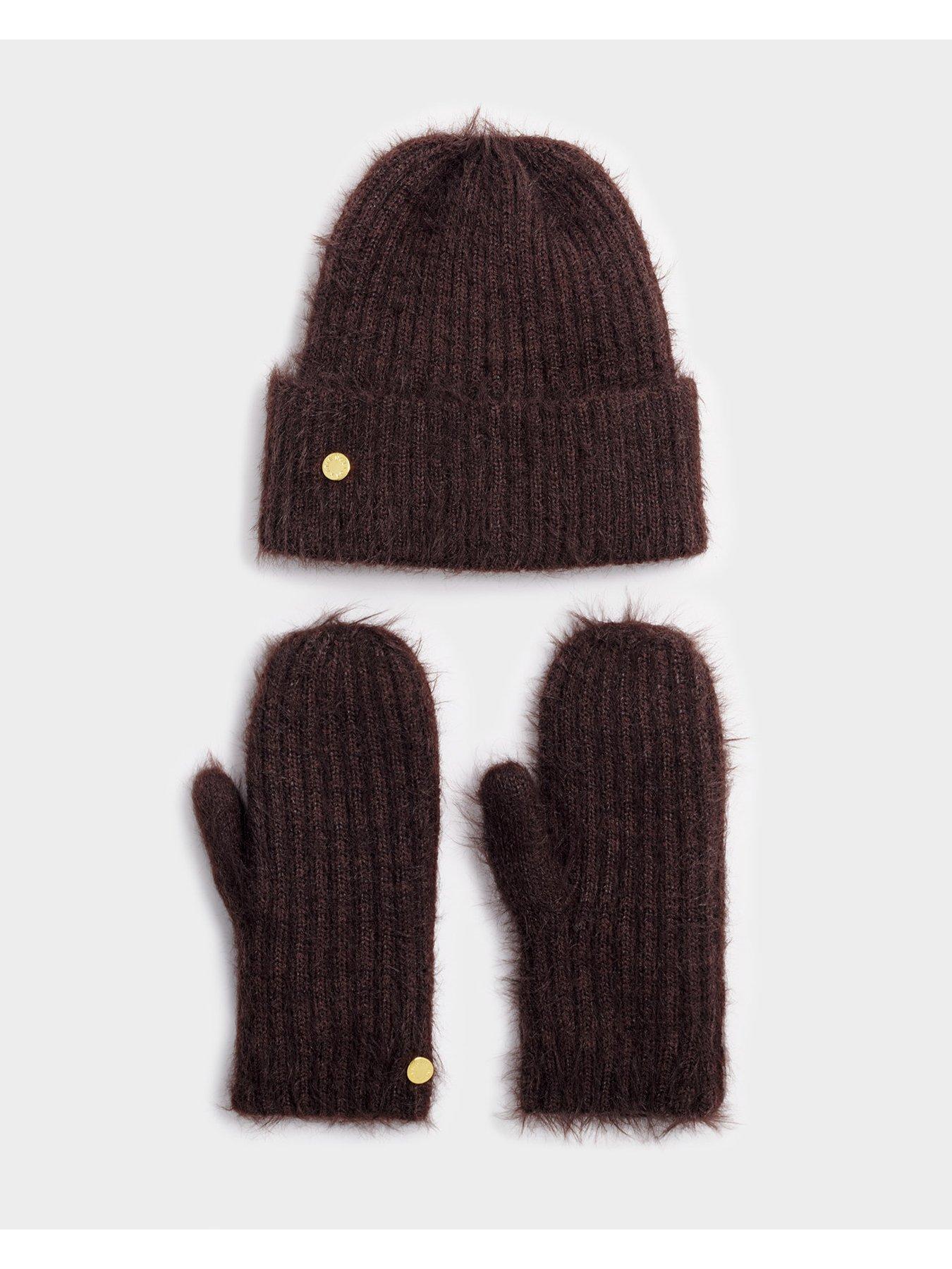 Image 3 of 6 of Katie Loxton Gift Boxed Hat And Mitten Set - Chocolate