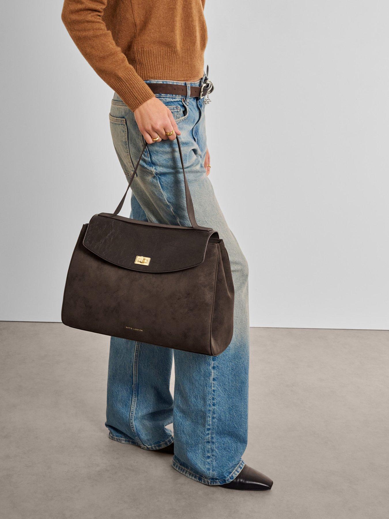 Katie Loxton Victoria Shoulder Bag - Bitter Chocolate Suedette / Bitter Chocolate Distressed