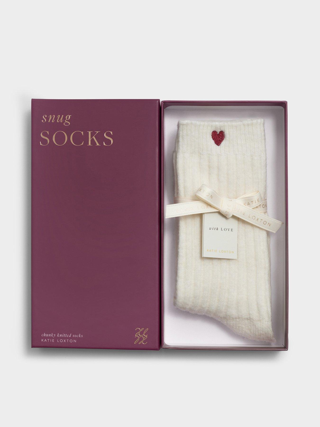 Katie Loxton Gift Boxed Chunky 'heart' Knit Socks - Off White