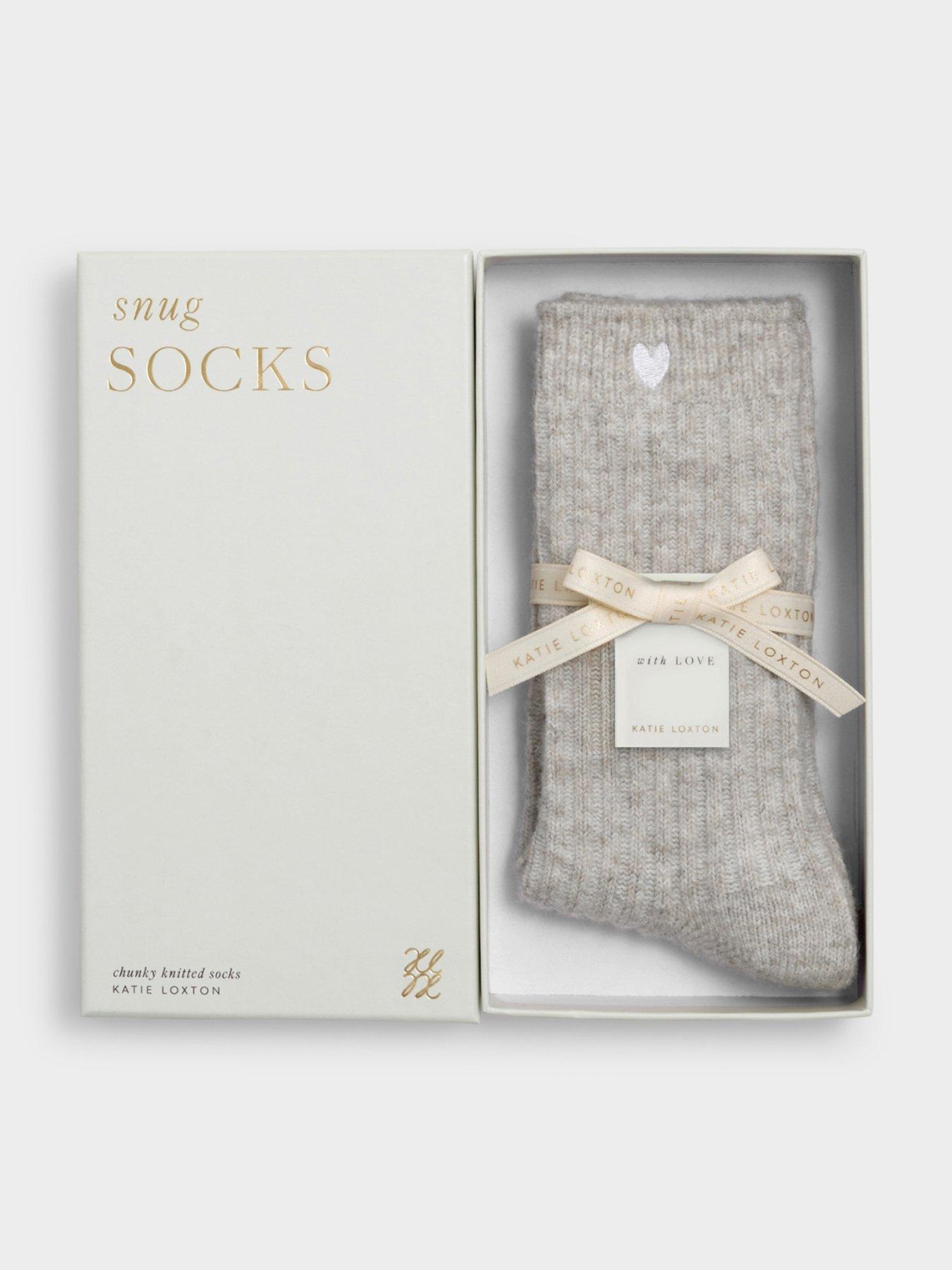 Katie Loxton Gift Boxed Chunky 'heart' Knit Socks - Taupe