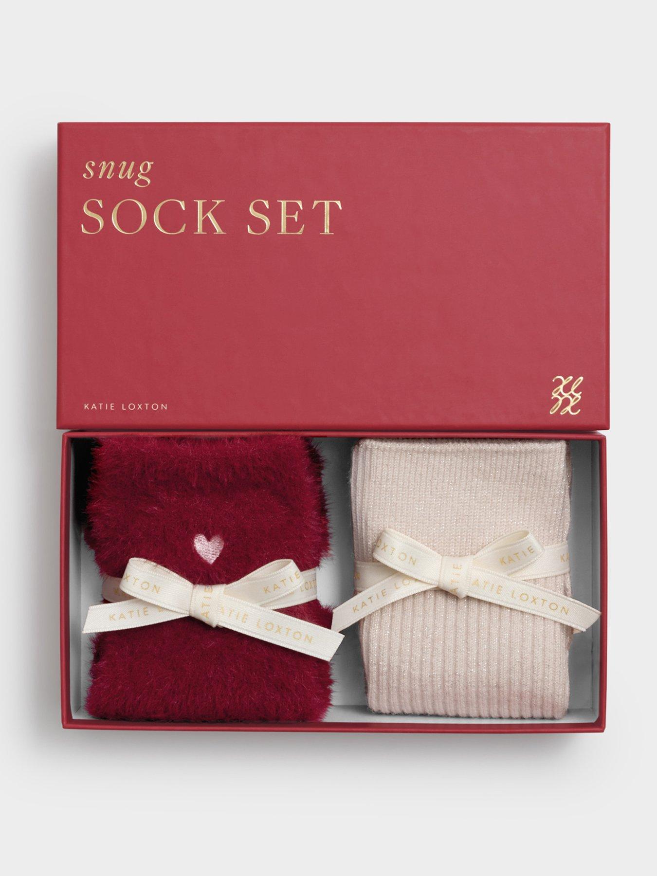 Katie Loxton Gift Boxed Duo Socks - Cherry Fluffy / Pink Sparkle