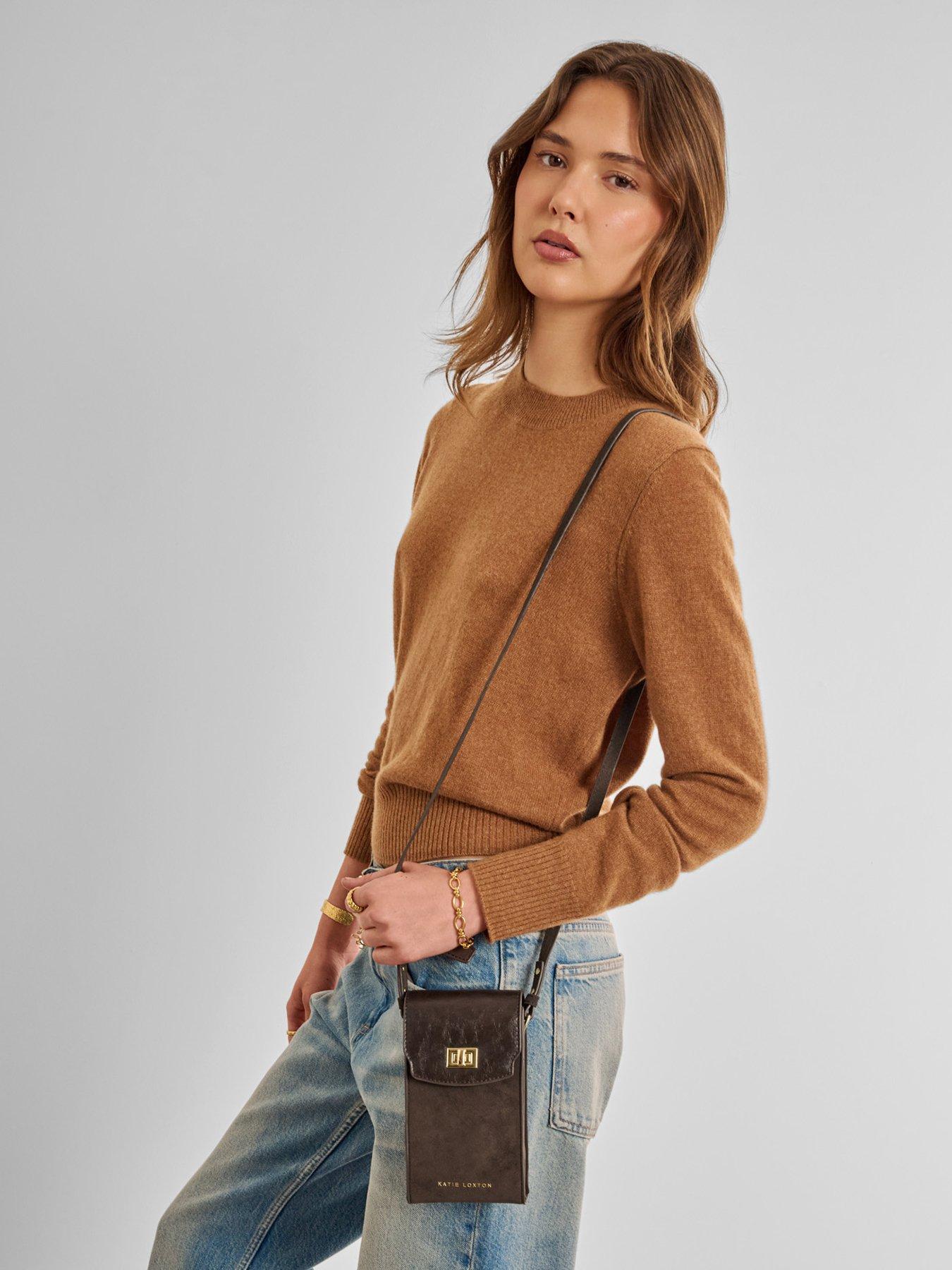 Katie Loxton Orin Twist Lock Slim Bag - Bitter Chocolate Suedette / Chocolate Distressed