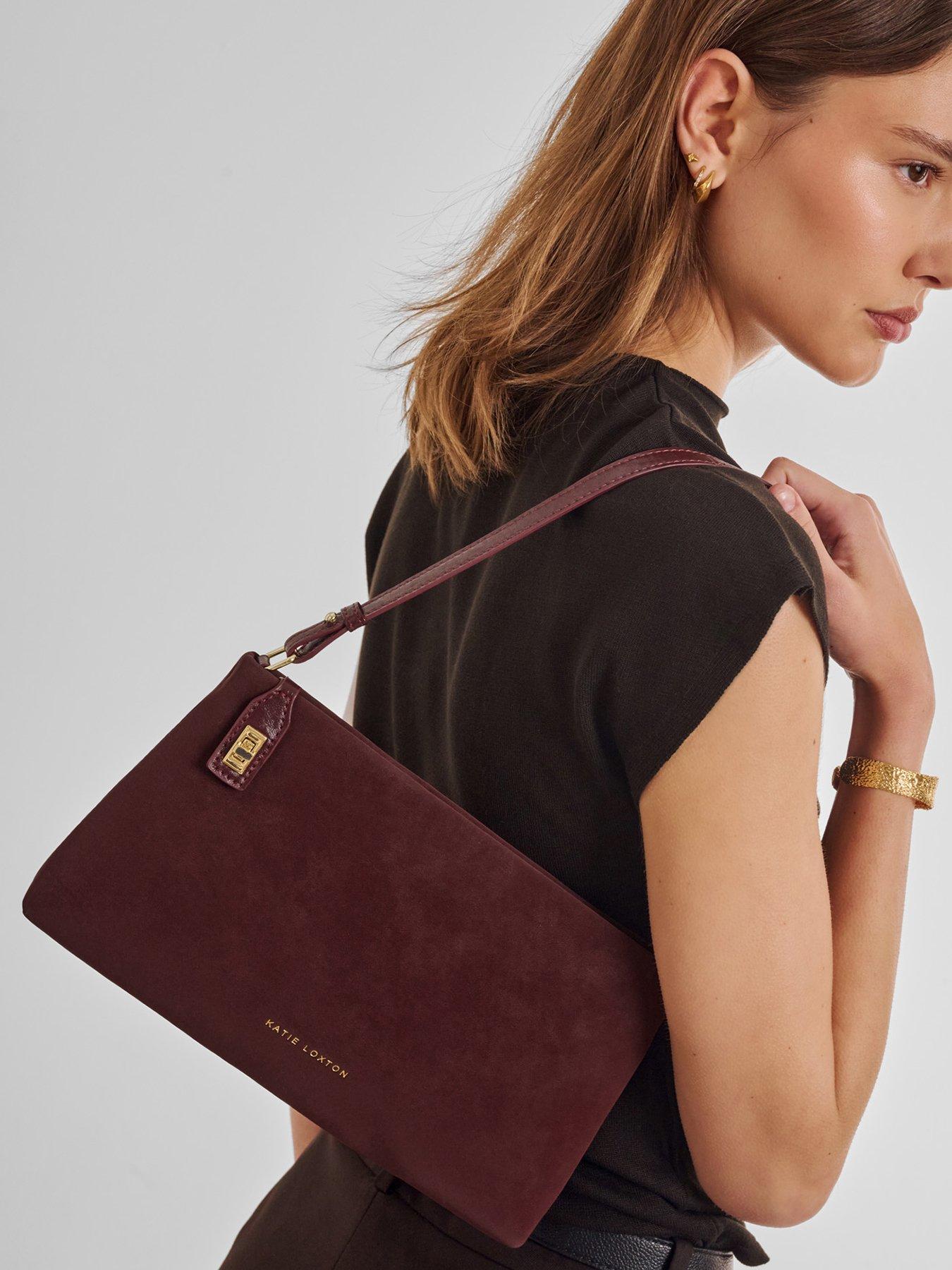 Katie Loxton Orin Twist Lock Small Shoulder - Cherry Suedette / Cherry Distressed