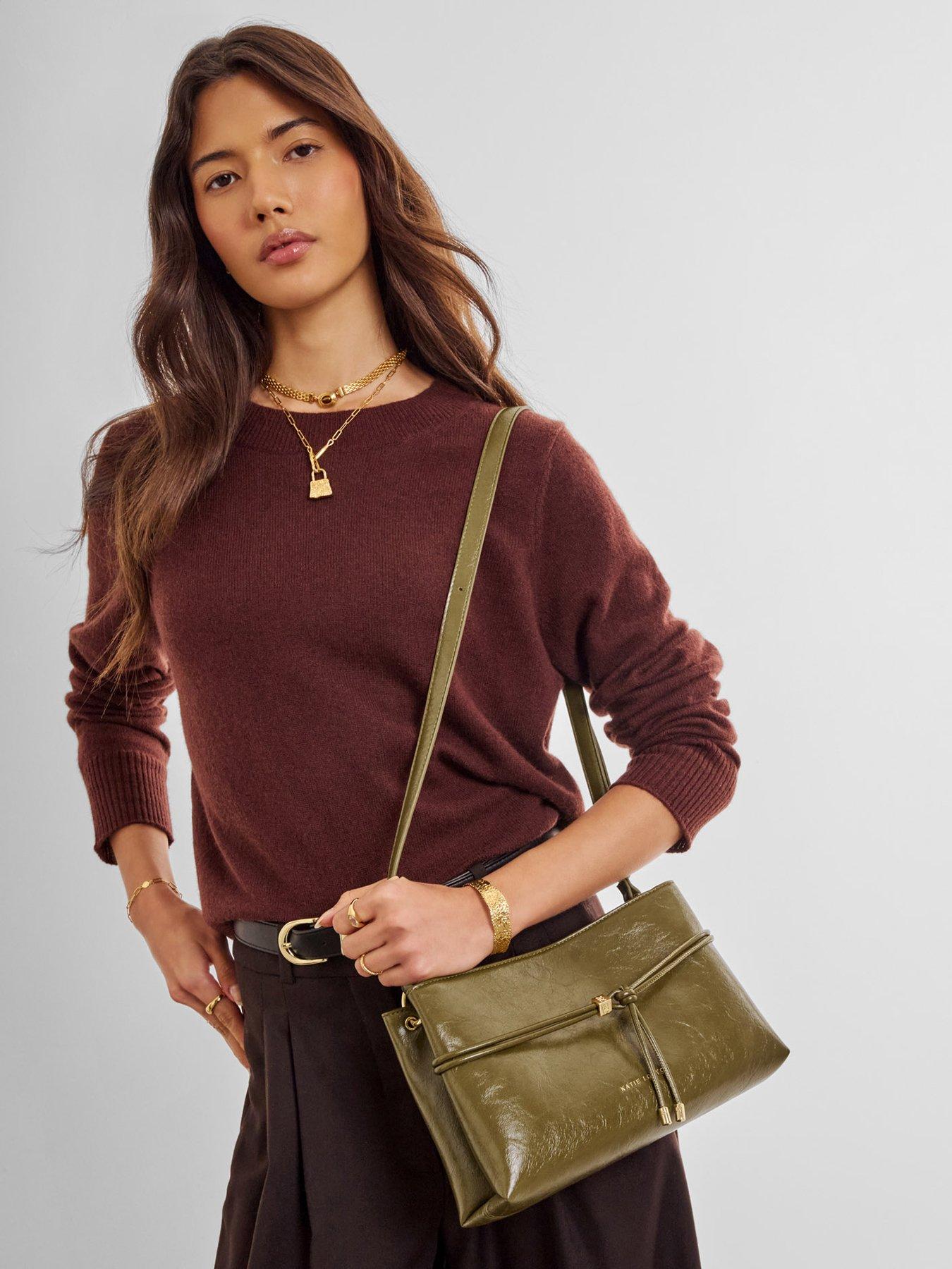 Katie Loxton Lori Crossbody Bag - Deep Olive Patent Crackle