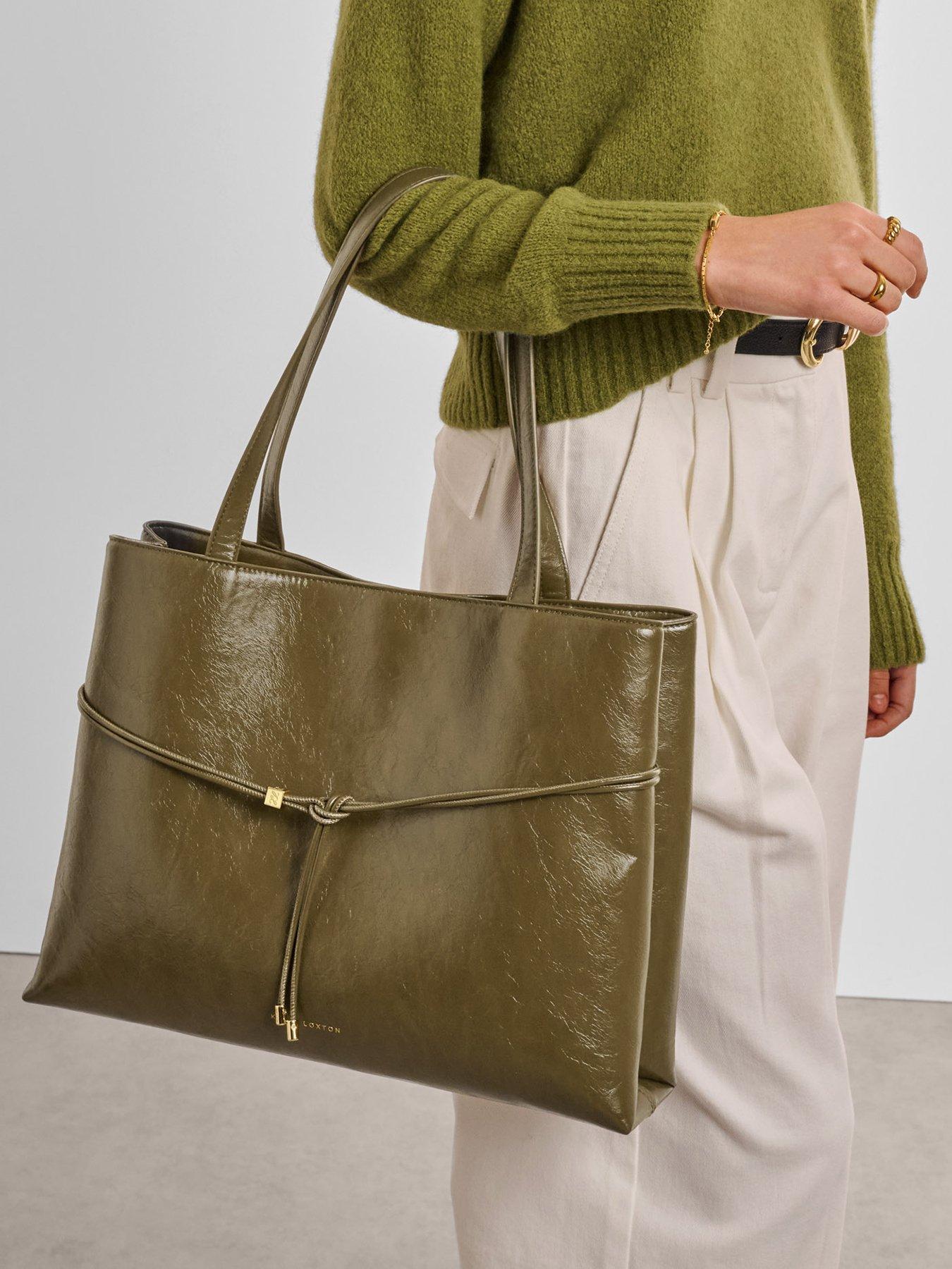 Katie Loxton Lori Tote Bag - Deep Olive Patent Crackle