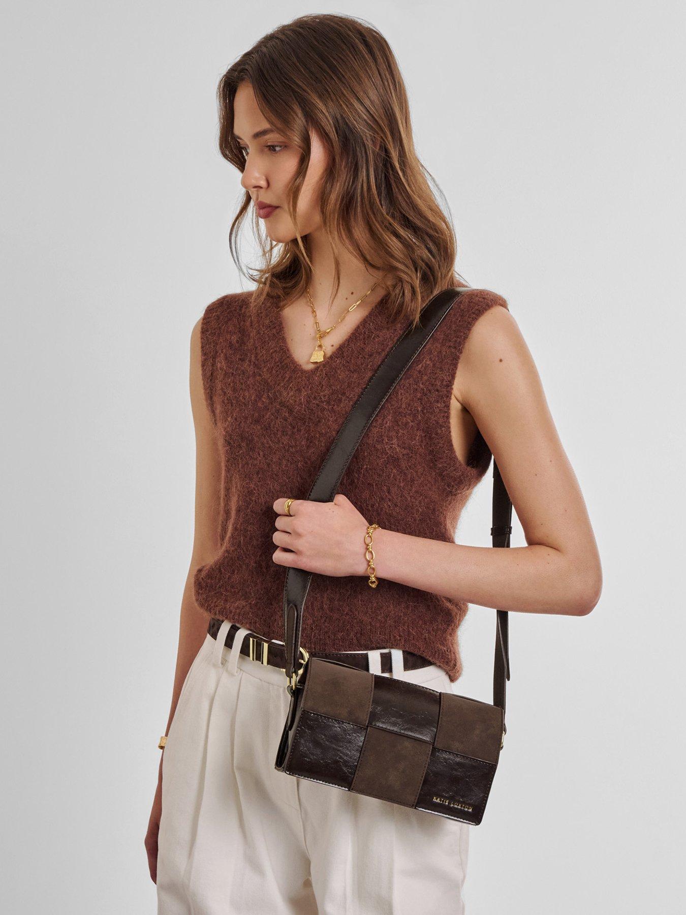 Katie Loxton Taya Crossbody Bag - Bitter Chocolate Patent Crackle / Bitter Chocolate Suedette