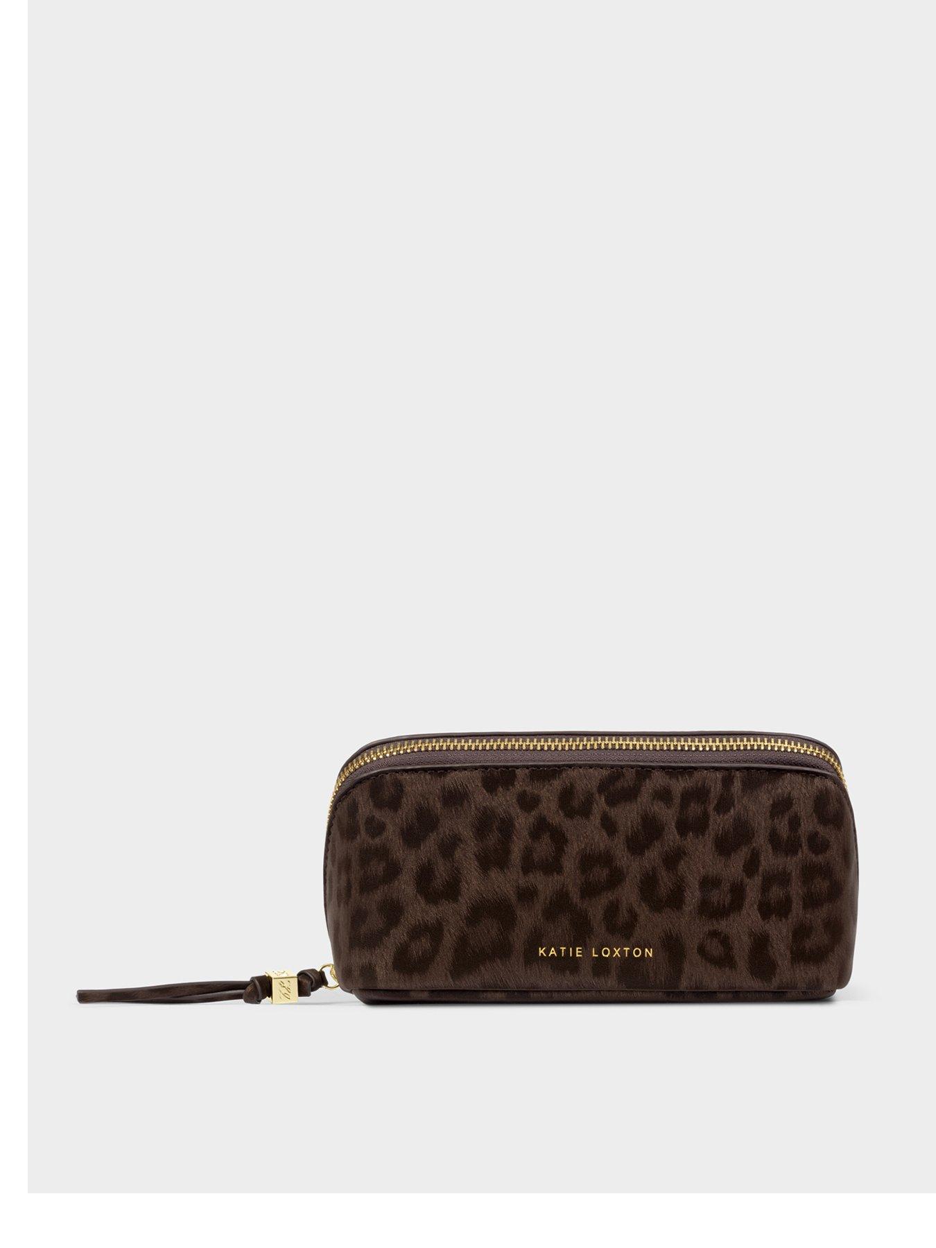 Katie Loxton Fold-out Mirror Make Up Bag - Chocolate Leopard
