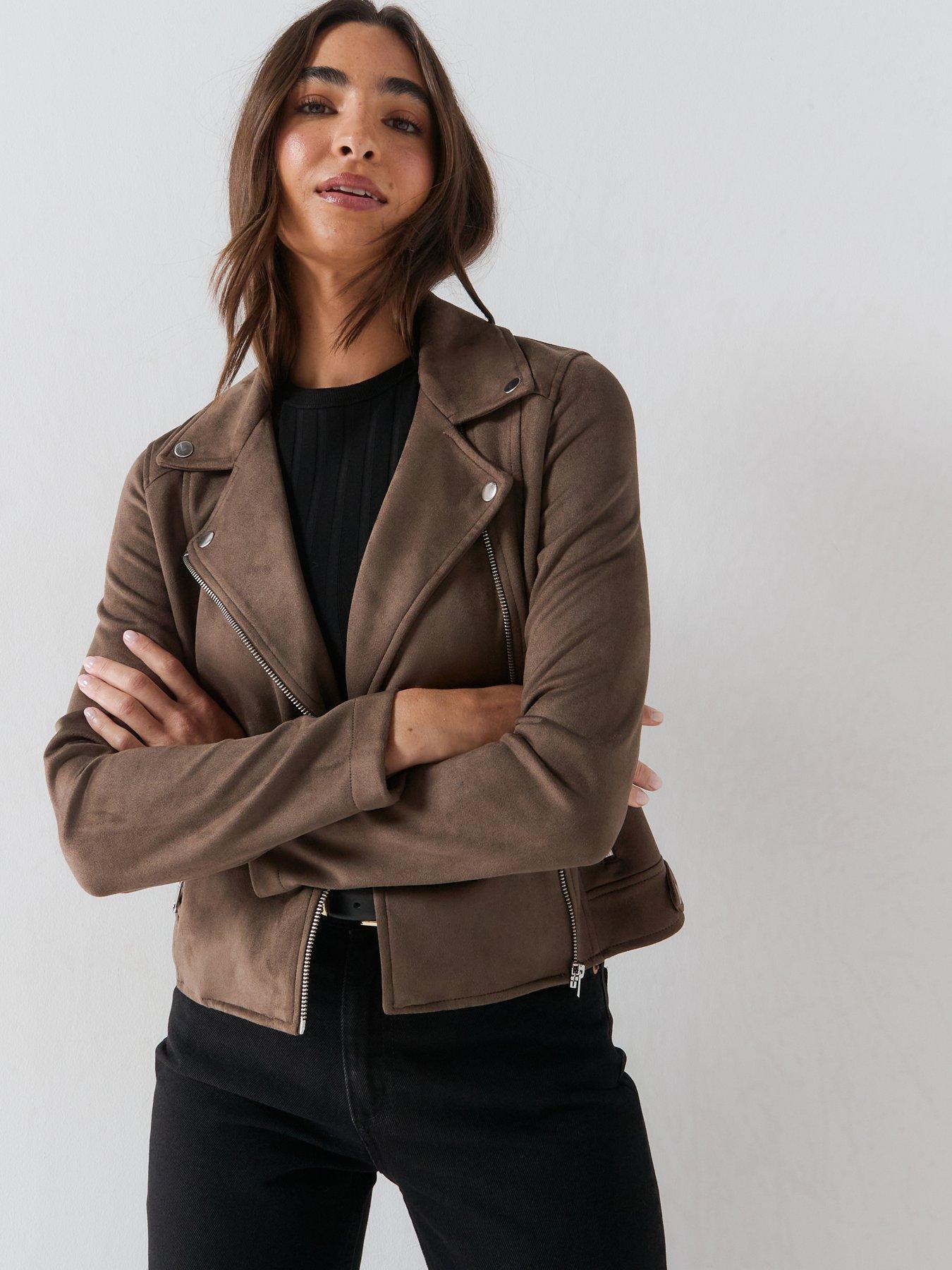 Vero Moda Women's Faux Suede Biker Jacket - Brown