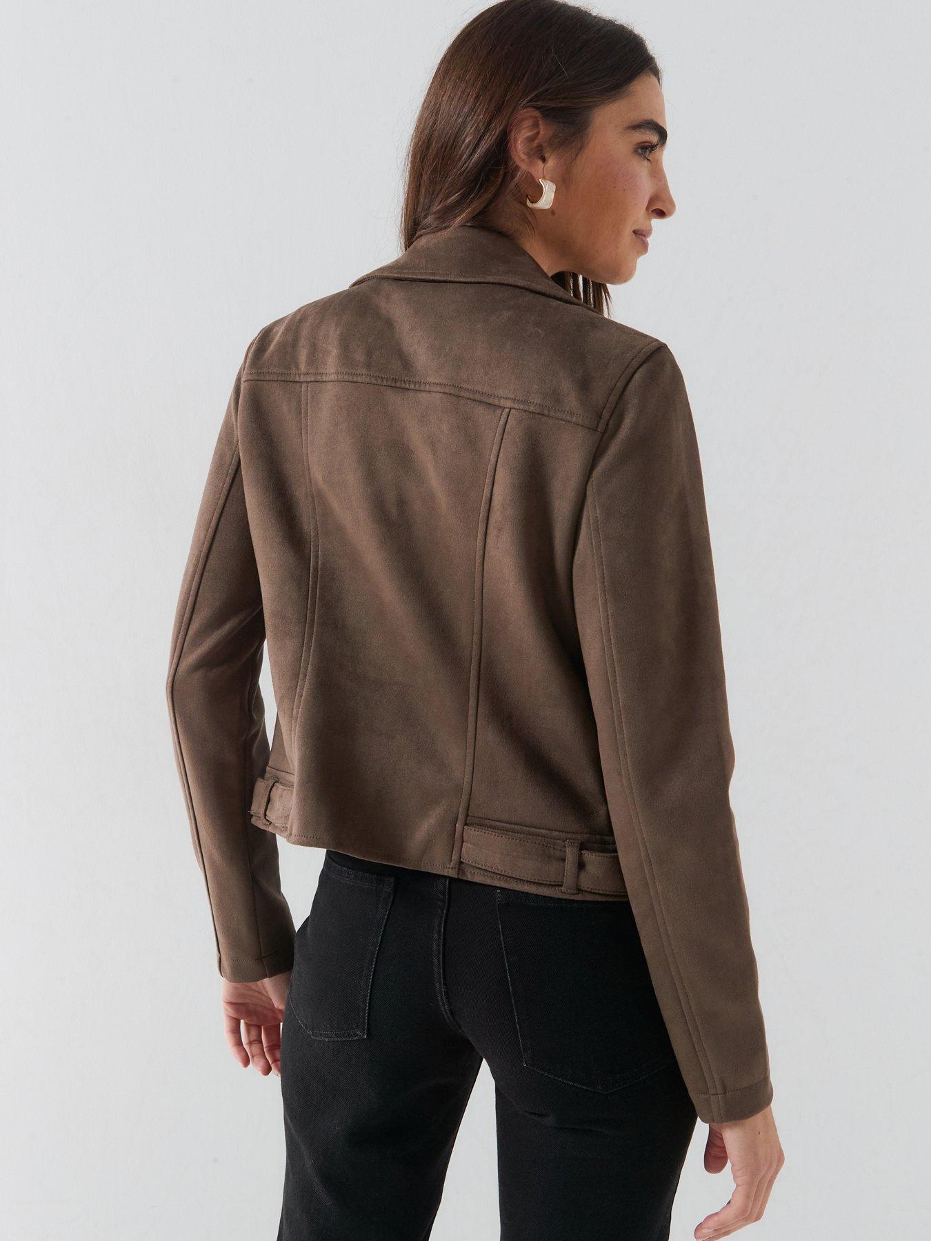 Image 2 of 5 of Vero Moda Women's Faux Suede Biker Jacket - Brown