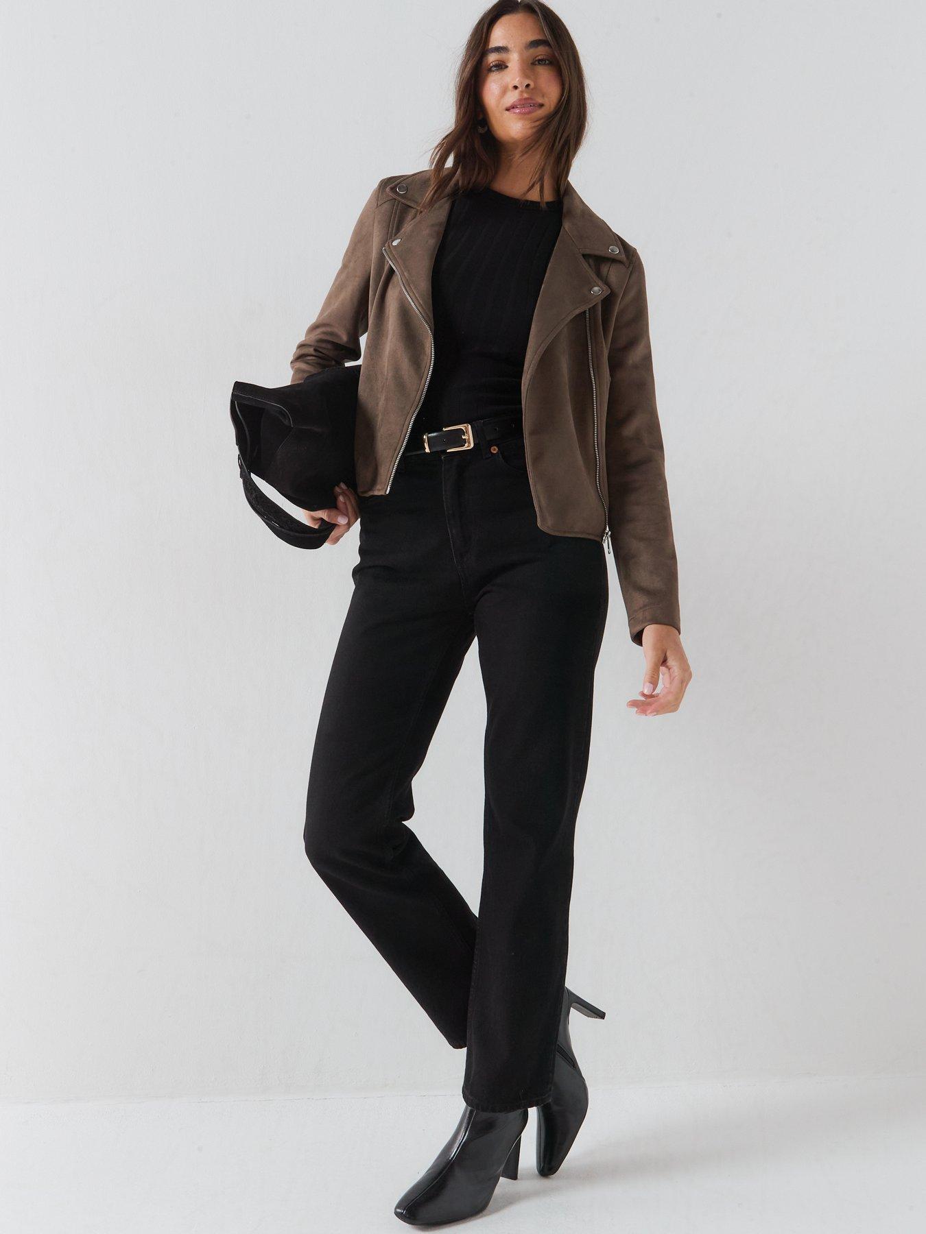 Image 3 of 5 of Vero Moda Women's Faux Suede Biker Jacket - Brown