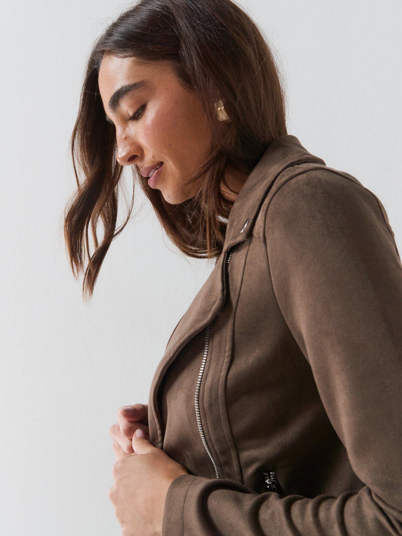 Image 5 of 5 of Vero Moda Women's Faux Suede Biker Jacket - Brown