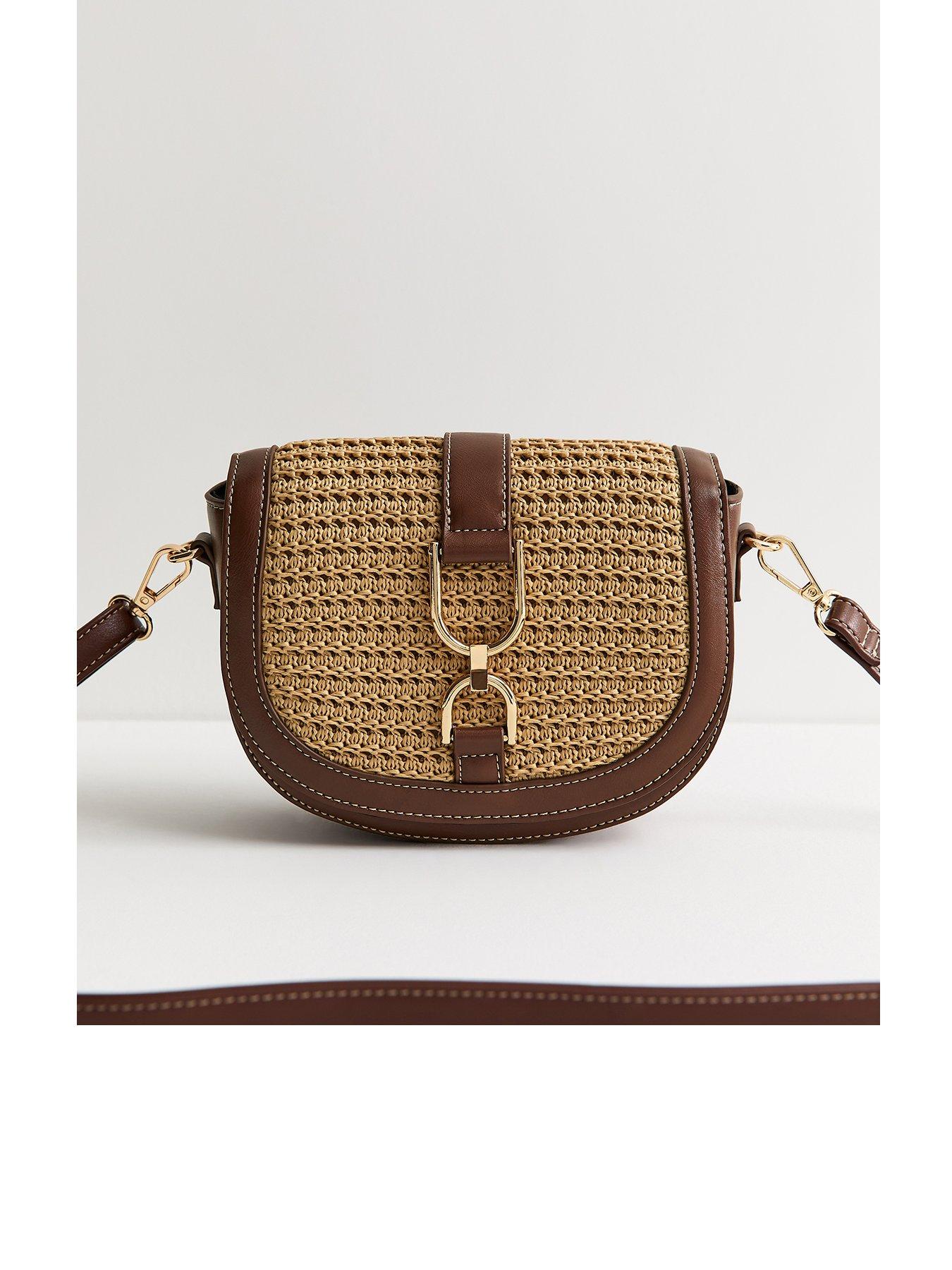 Image 1 of 5 of New Look Woven Front Saddle Crossbody Bag - Brown