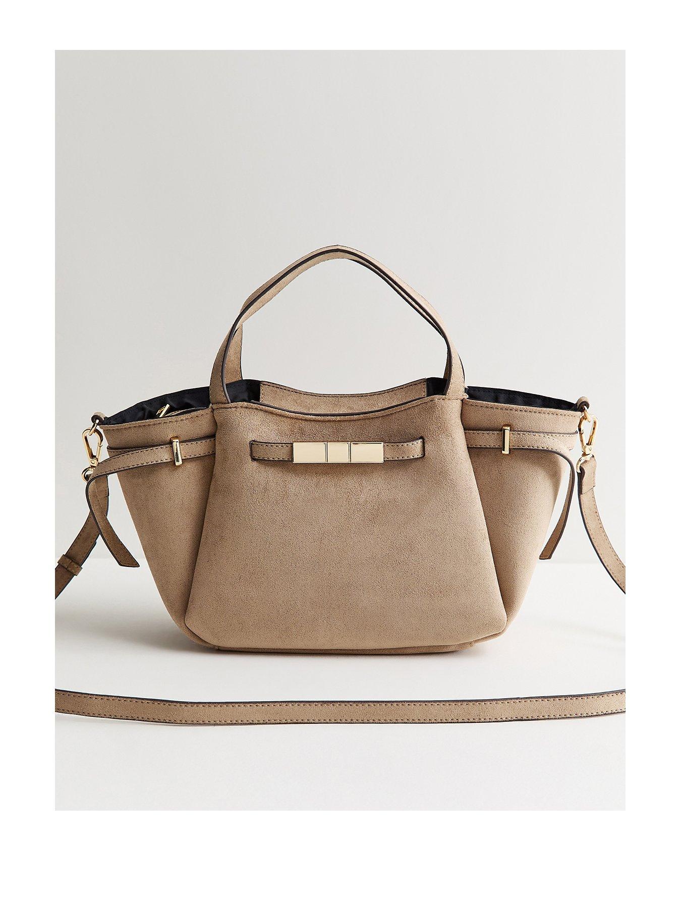 New Look Mink Faux Suede Mini Belted Wing Tote Bag - Brown