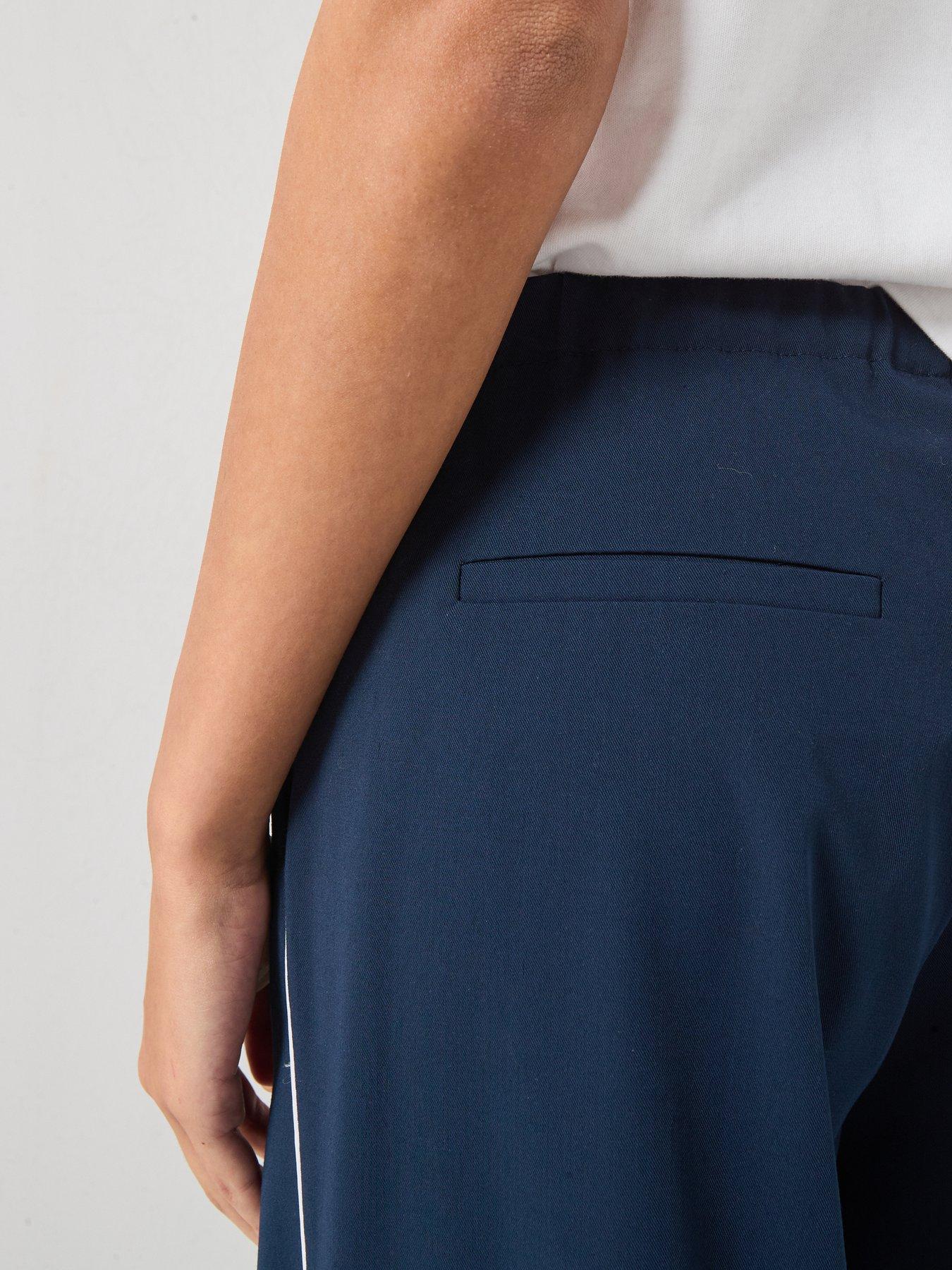 Image 6 of 6 of Vero Moda Linen Rich Wide Leg Trousers with Side Piping Detail - Navy Blue