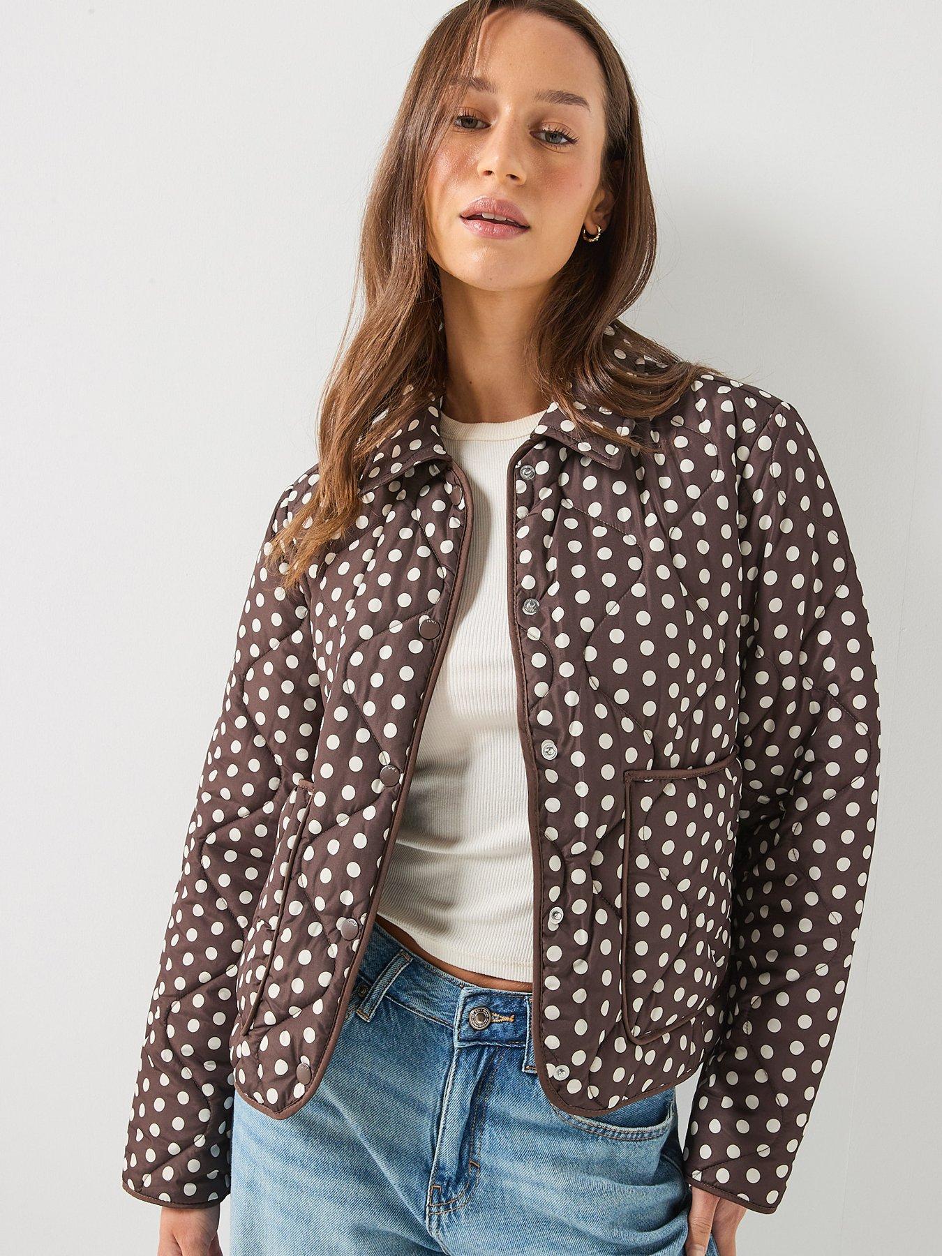 Only Women's Polka Dot Quilted Jacket - Brown/Cream