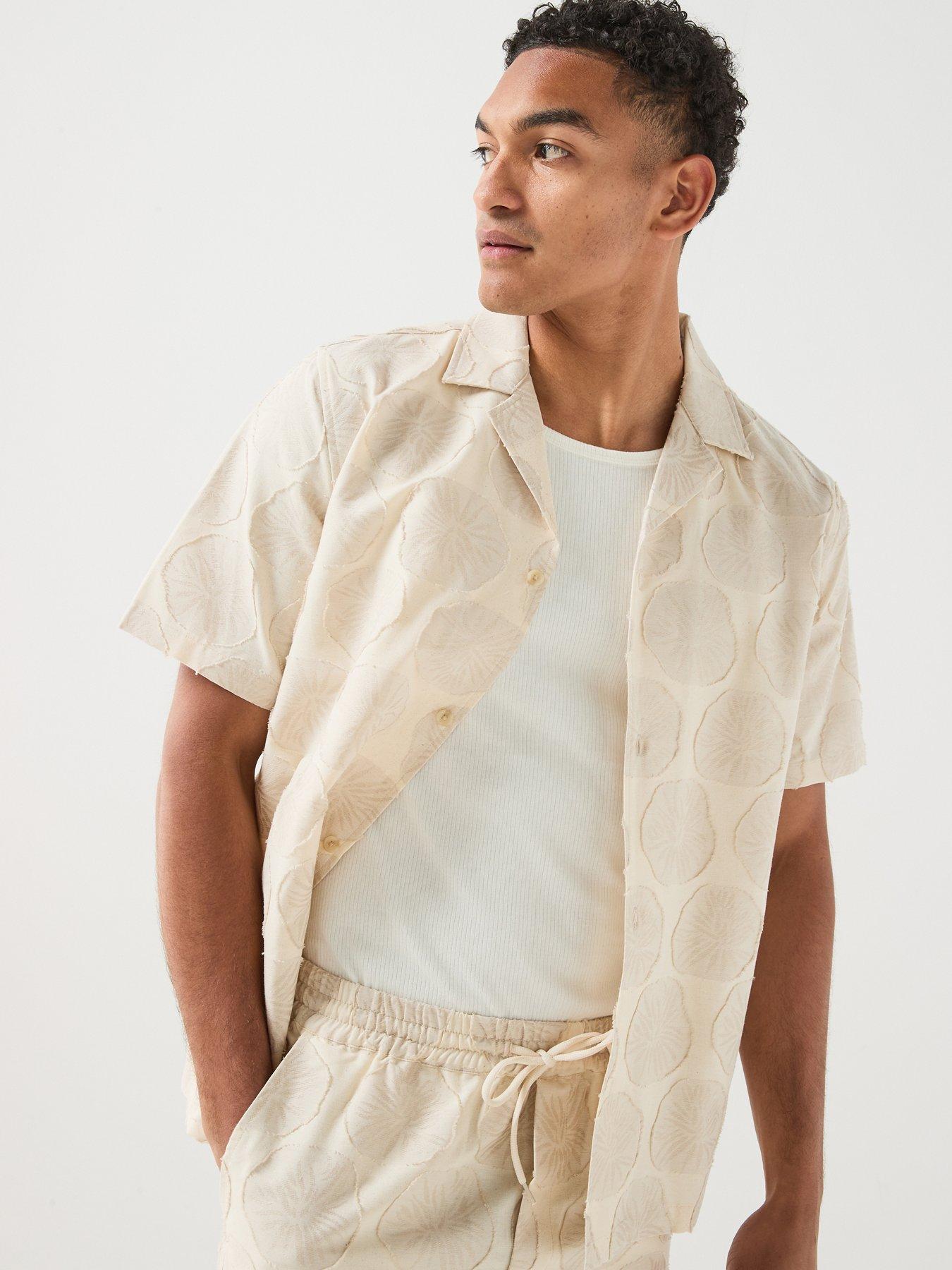 Image 1 of 6 of Les Deux Jacquard Short Sleeve Shirt - Light Sand