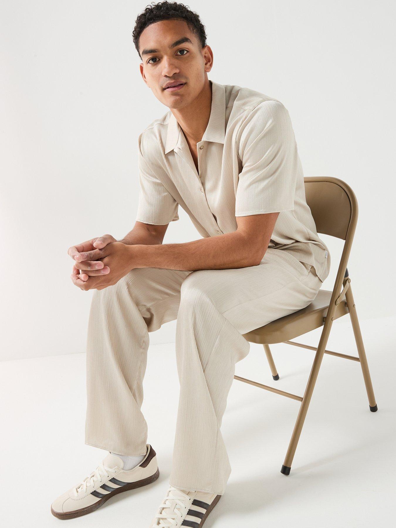 Image 4 of 6 of Les Deux Plisse Short Sleeve Shirt - Light Beige