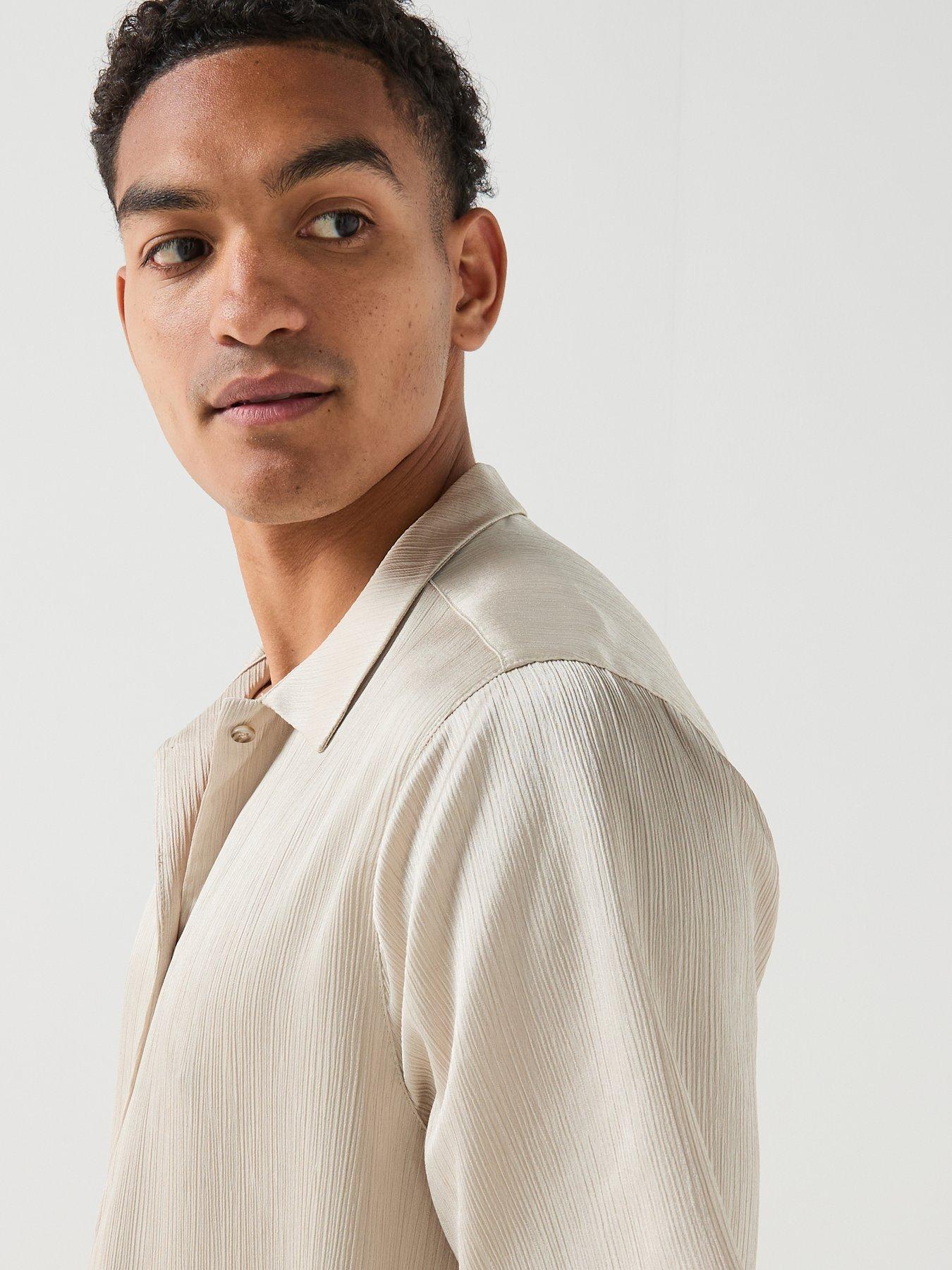 Image 6 of 6 of Les Deux Plisse Short Sleeve Shirt - Light Beige