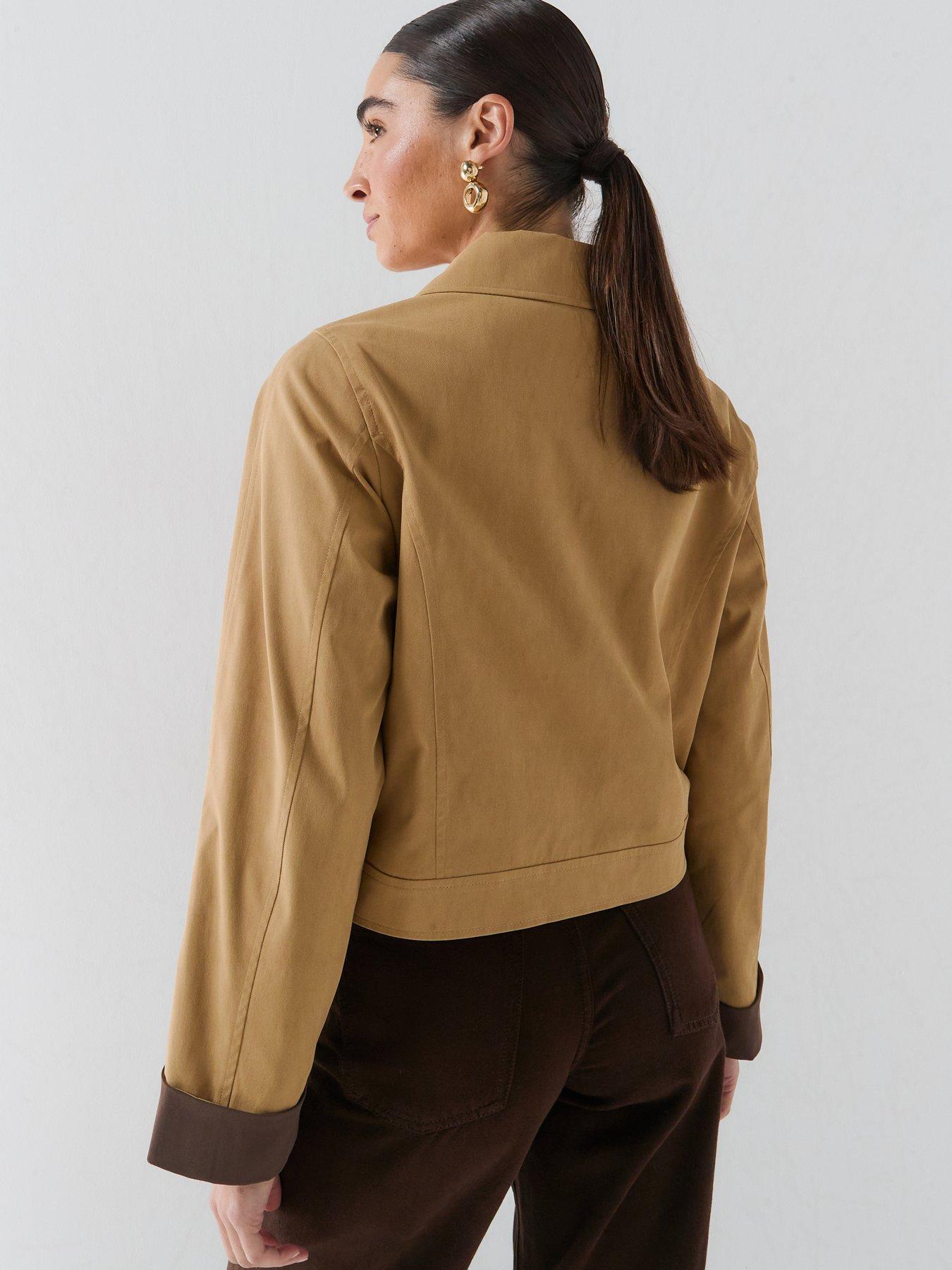Image 2 of 6 of Only Camel Short Contrast Cuff Trench Coat