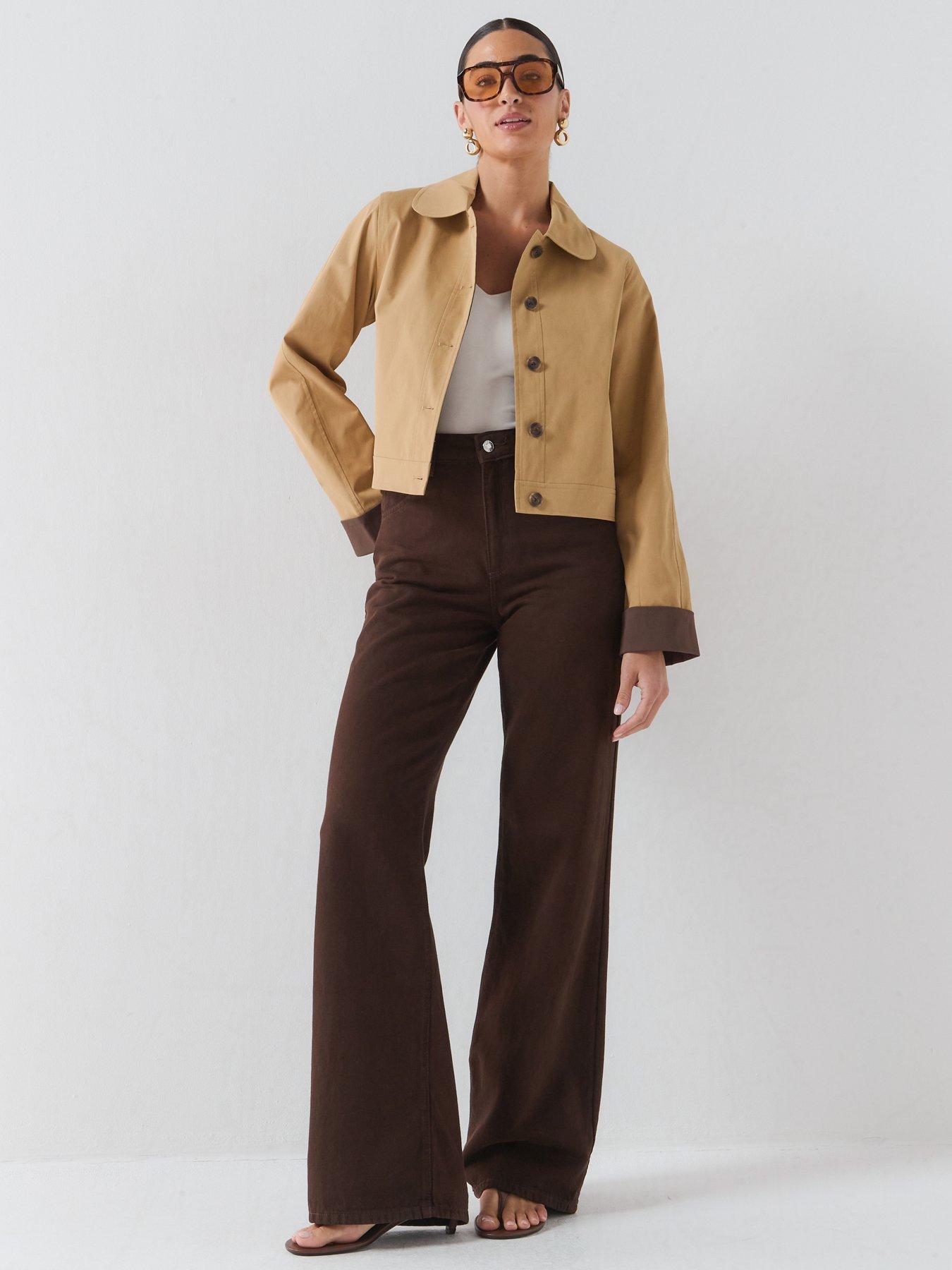 Image 3 of 6 of Only Camel Short Contrast Cuff Trench Coat